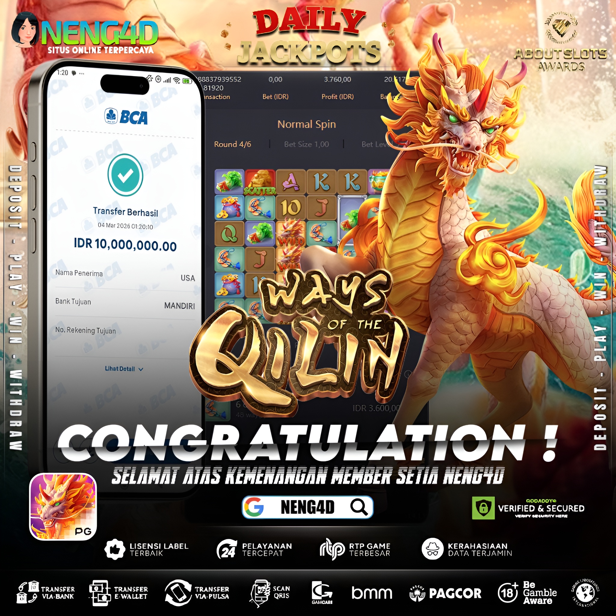 MENANG 10JT MAIN DI WAYS OF THE QILIN PG SOFT