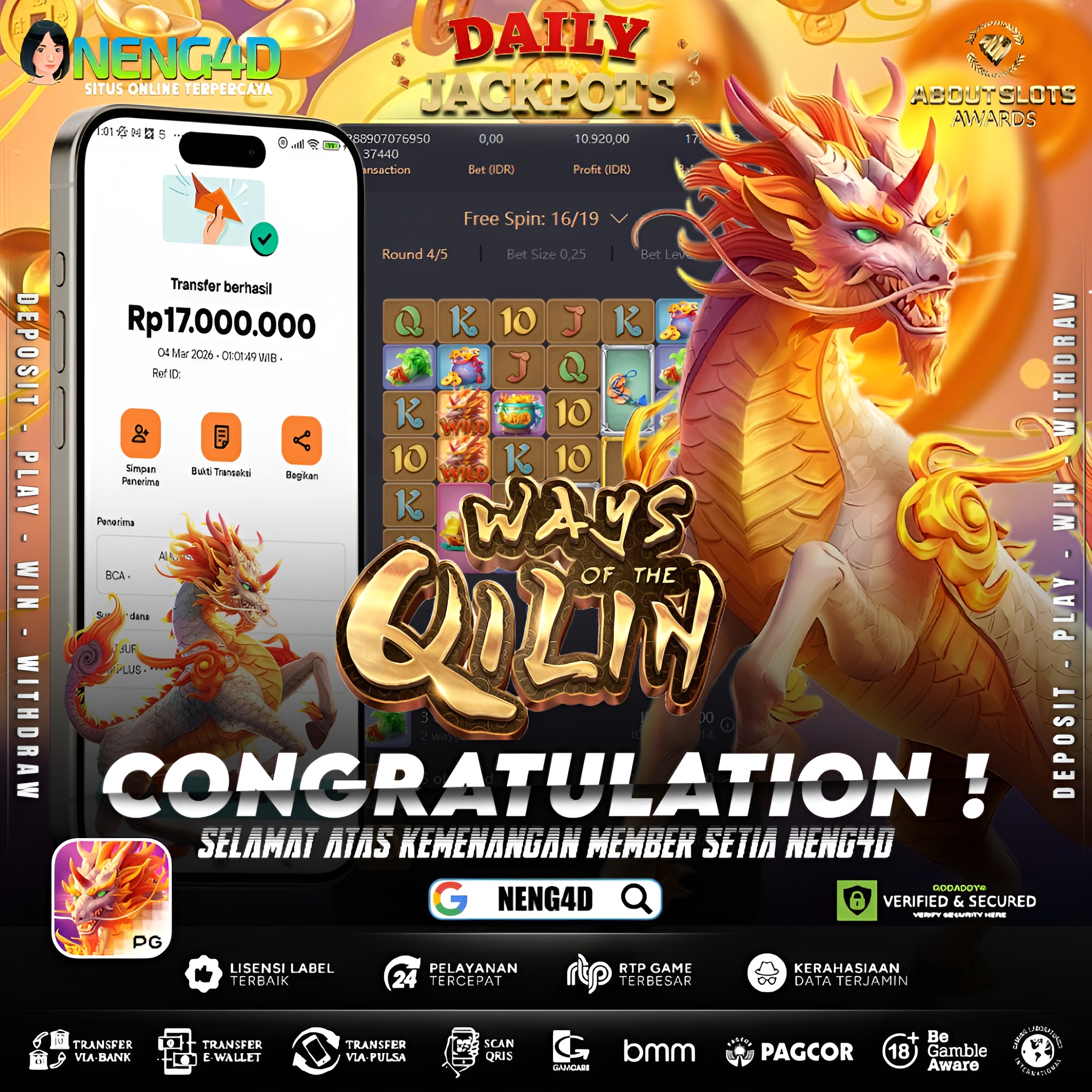 MENANG 17JT MAIN DI WAYS OF THE QILIN PG SOFT