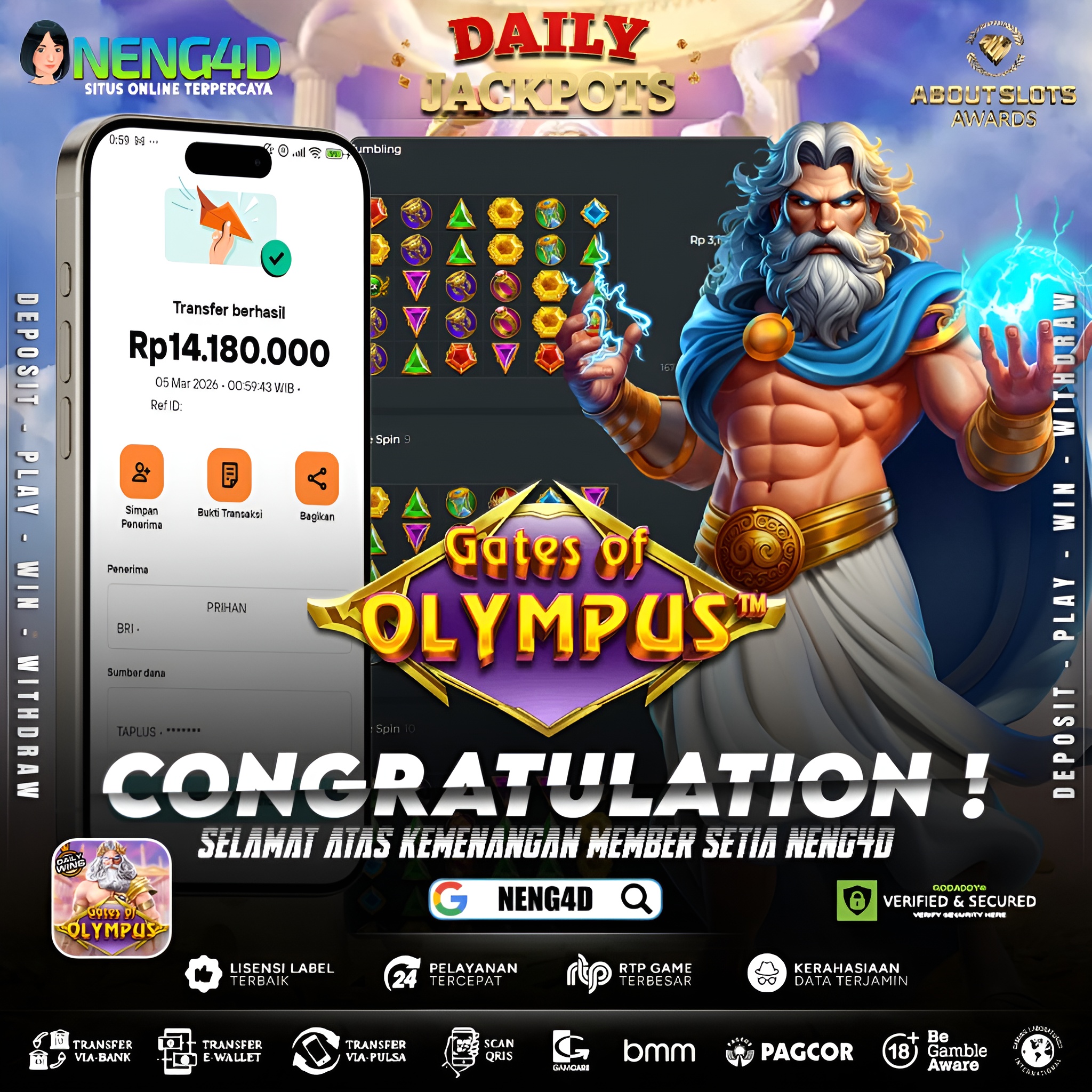 MENANG 14JT MAIN DI GATES OF OLYMPUS PRAGMATIC PLAY