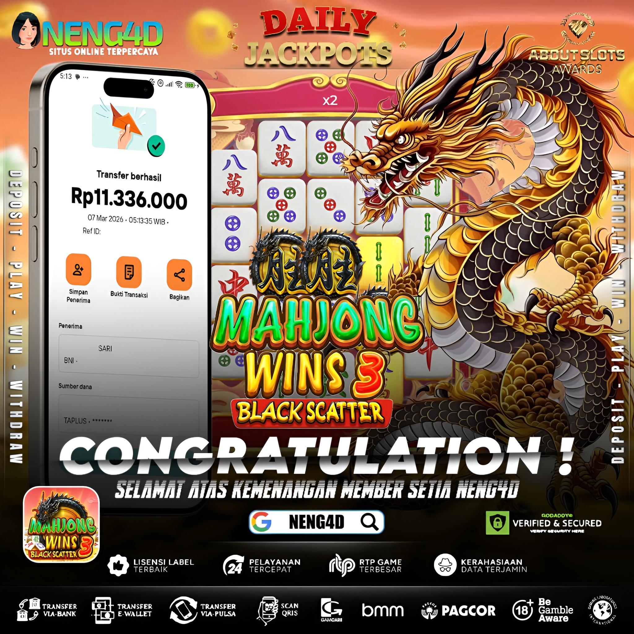 MENANG 11JT MAIN DI MAHJONG WINS 3 – BLACK SCATTER PRAGMATIC PLAY