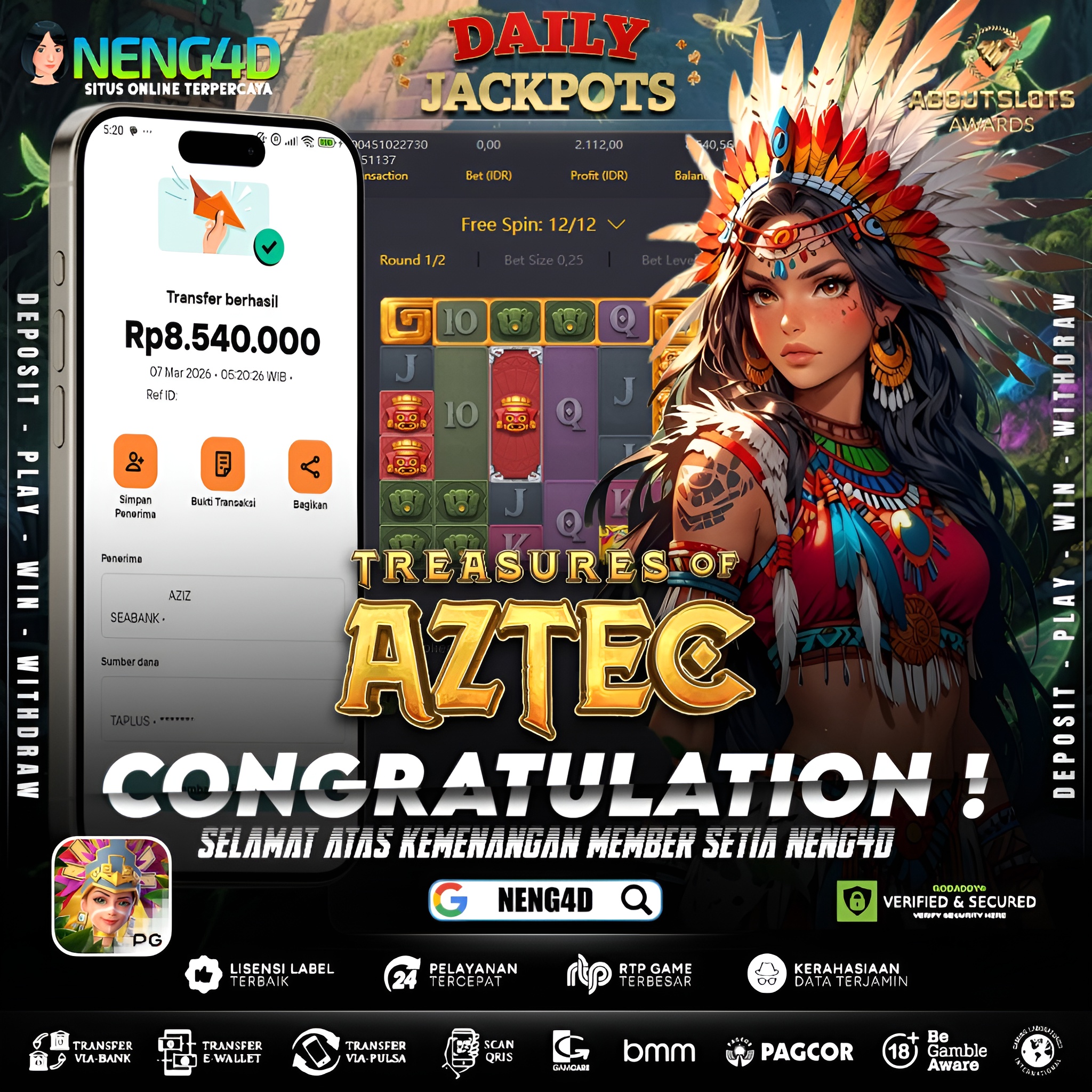 MENANG 8JT MAIN DI TREASURES OF AZTEC PG SOFT