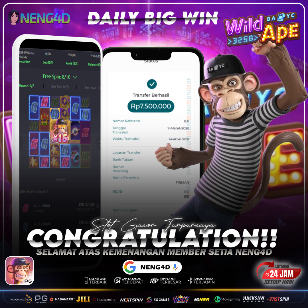 WILD APE #3258 PECAH! MEMBER NENG4D MENANG 7,5 JUTA