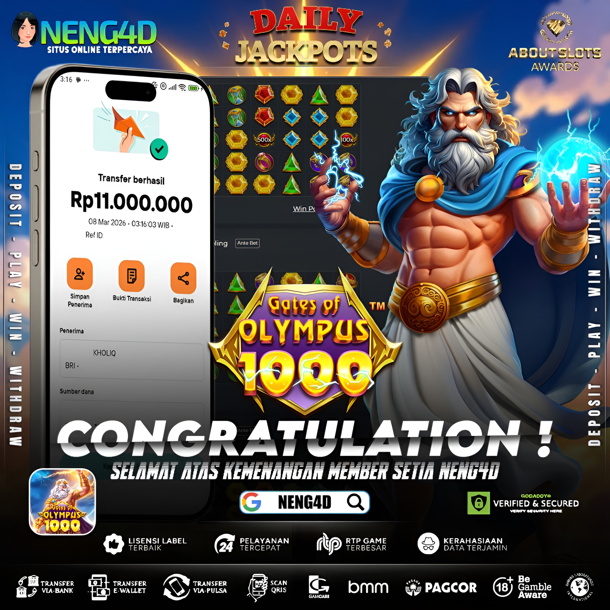 MENANG 11JT MAIN DI GATES OF OLYMPUS 1000 PRAGMATIC PLAY
