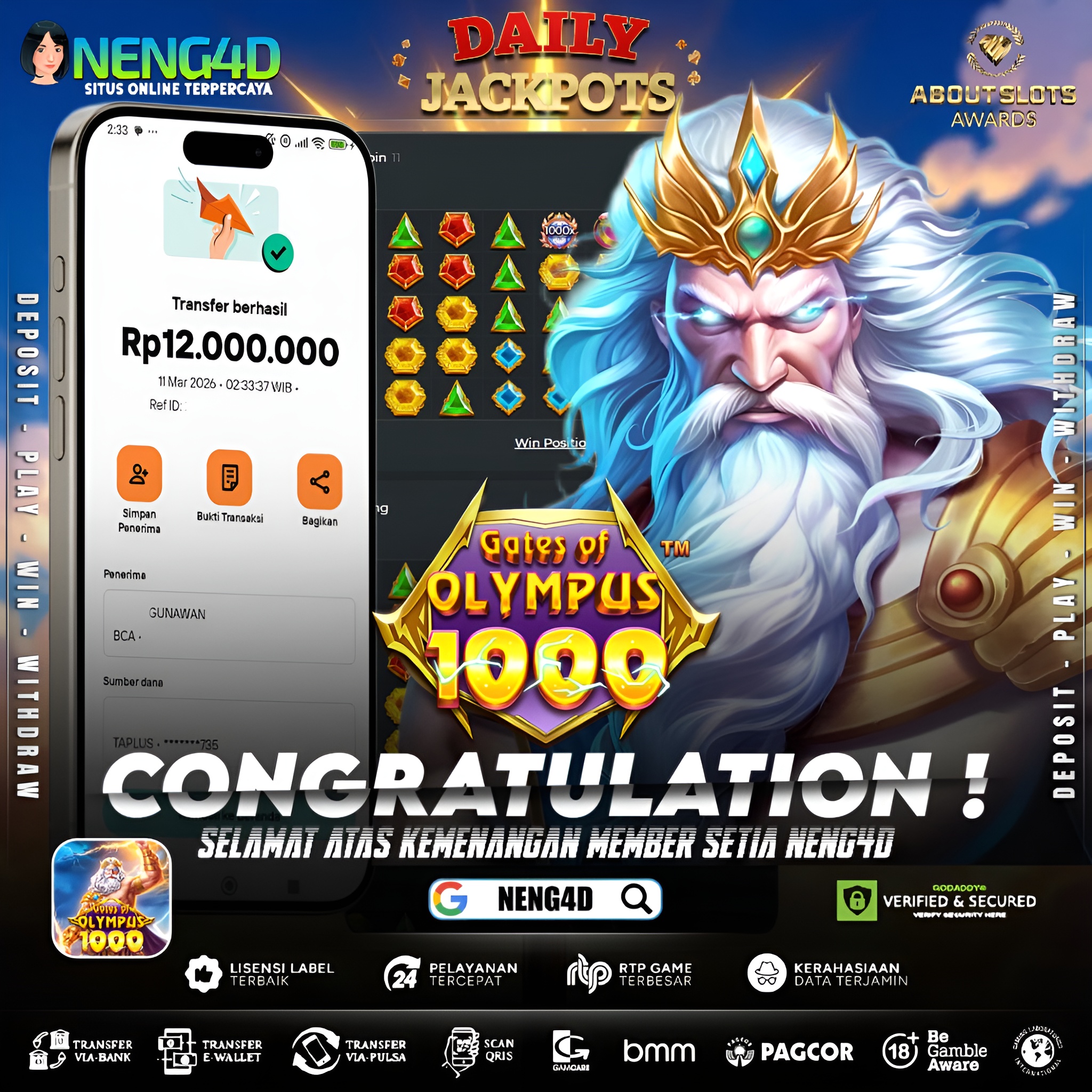 MENANG 12JT MAIN DI GATES OF OLYMPUS 1000 PRAGMATIC PLAY