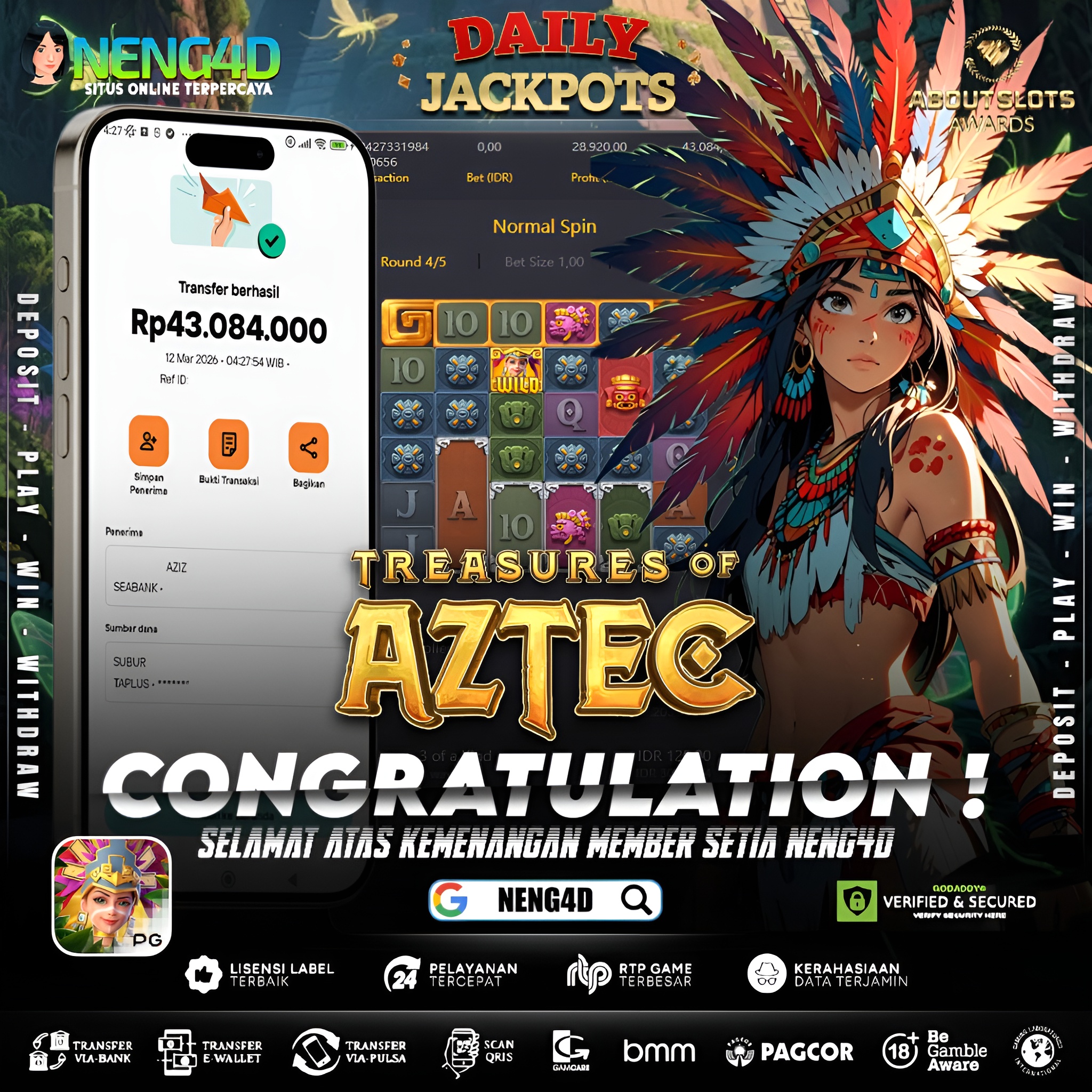 MENANG 43JT MAIN DI TREASURES OF AZTEC PG SOFT