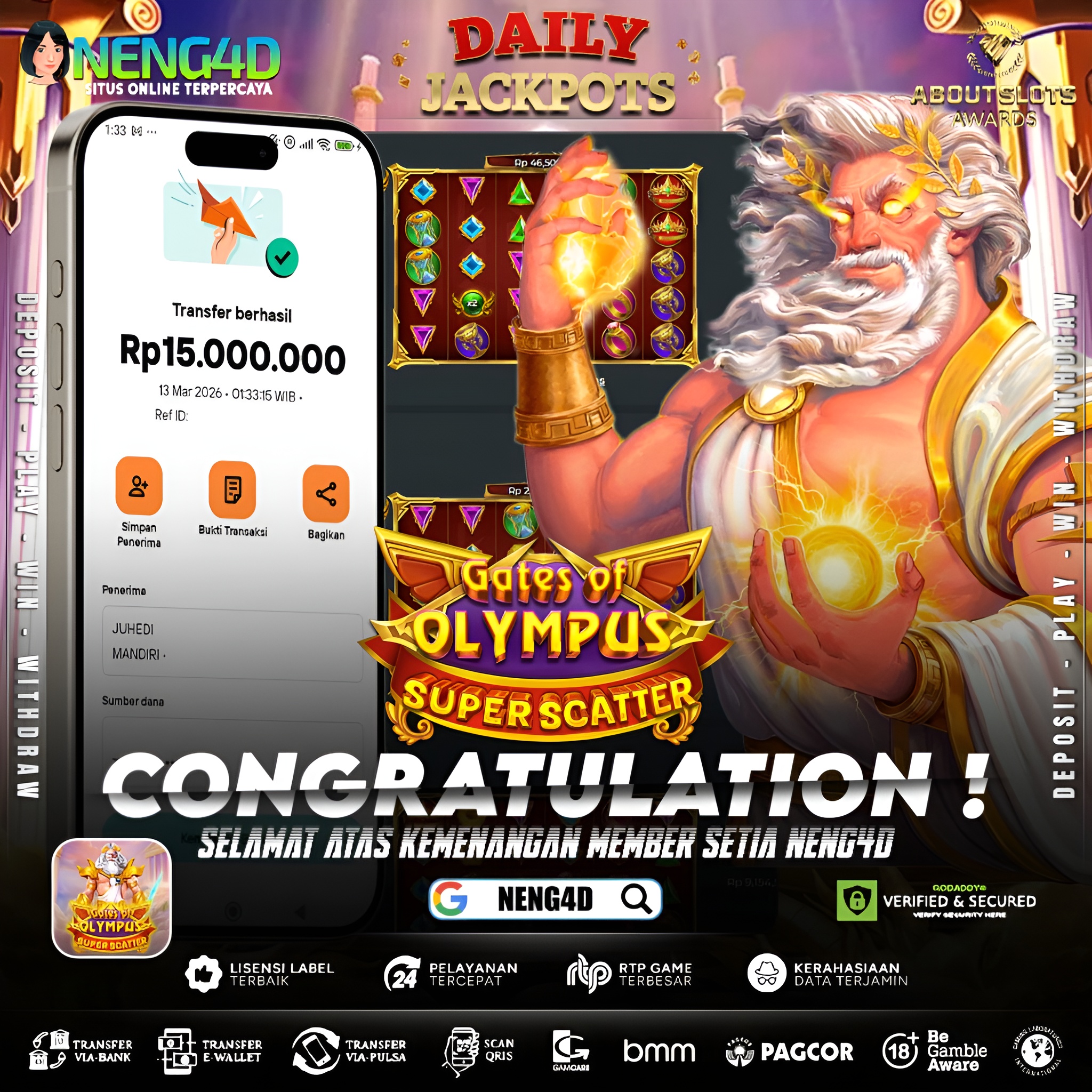 MENANG 15JT MAIN DI GATES OF OLYMPUS SUPER SCATTER PRAGMATIC PLAY