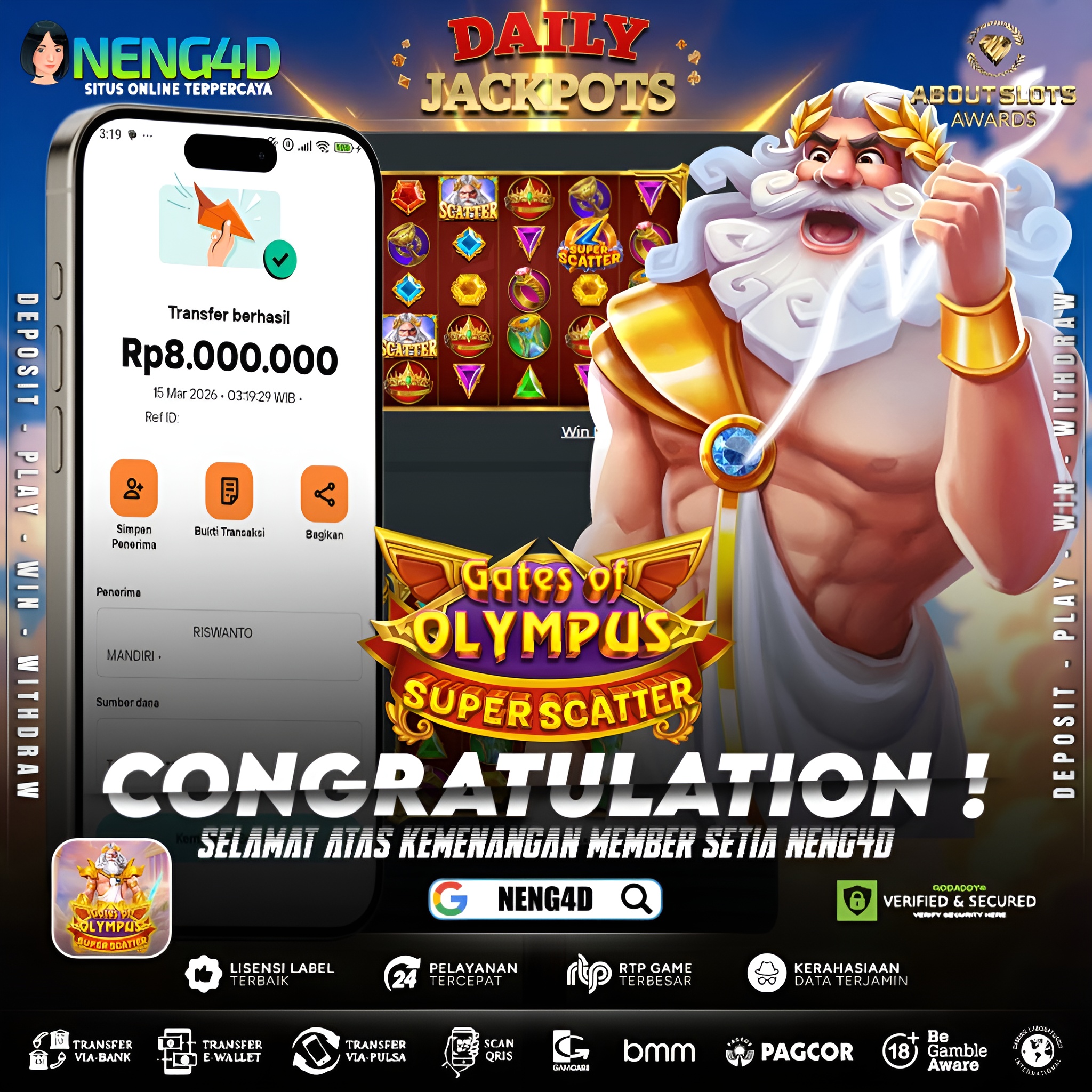 KEMENANGAN 8 JUTA DI GATES OF OLYMPUS SUPER SCATTER