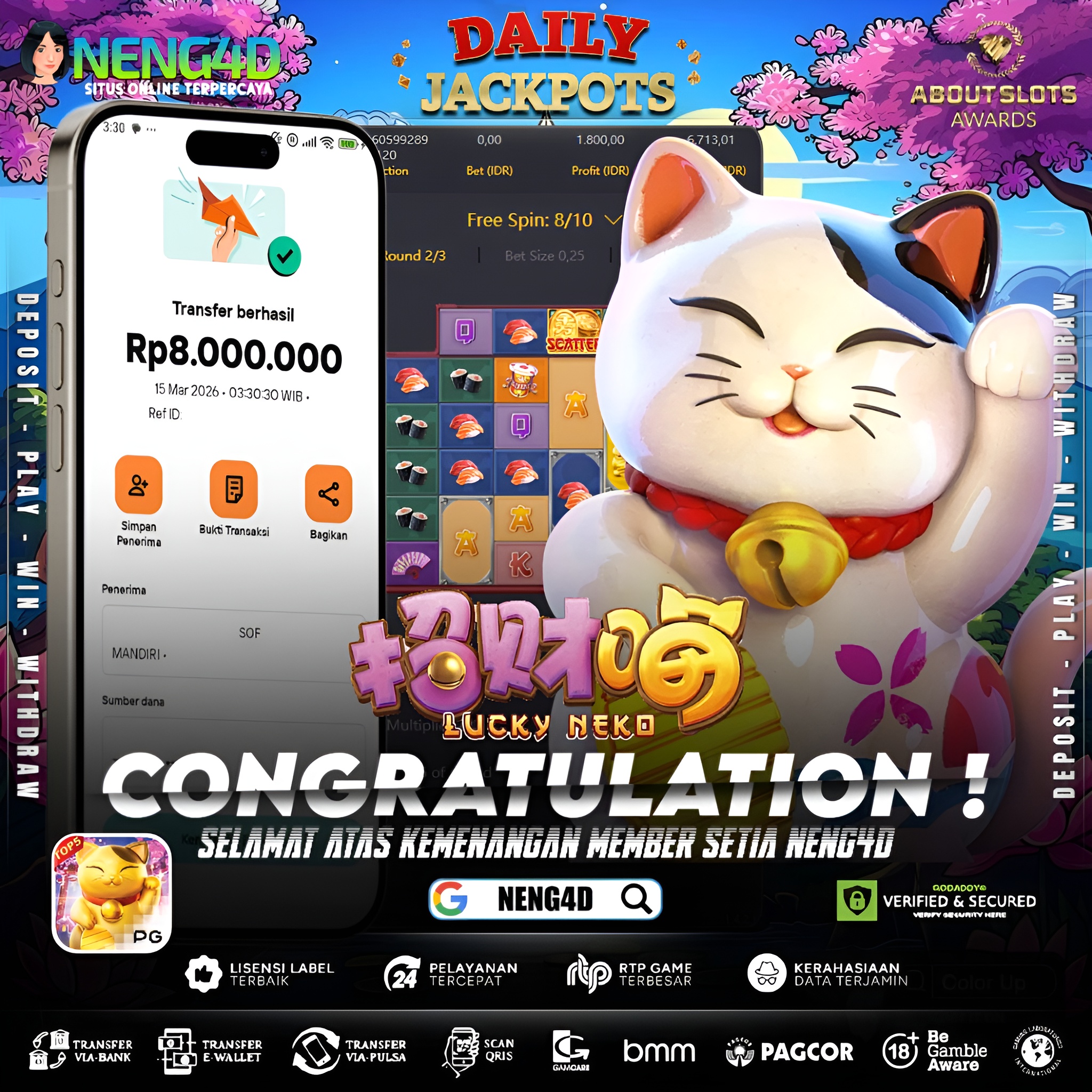 KEMENANGAN 8 JUTA DI LUCKY NEKO