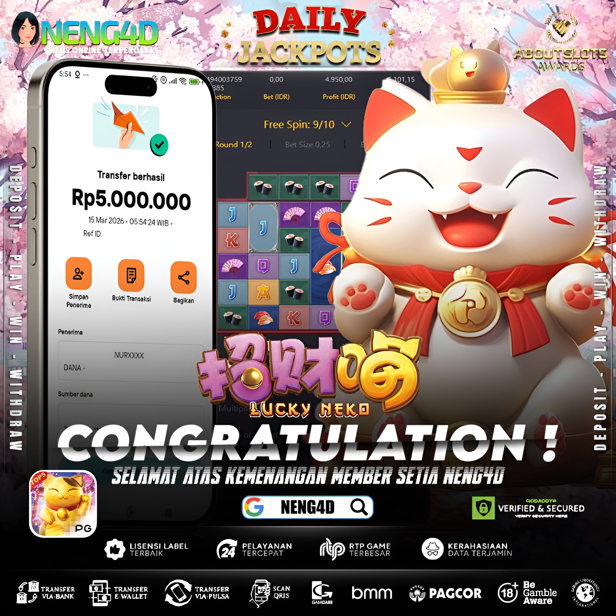 KEMENANGAN 5 JUTA DI LUCKY NEKO