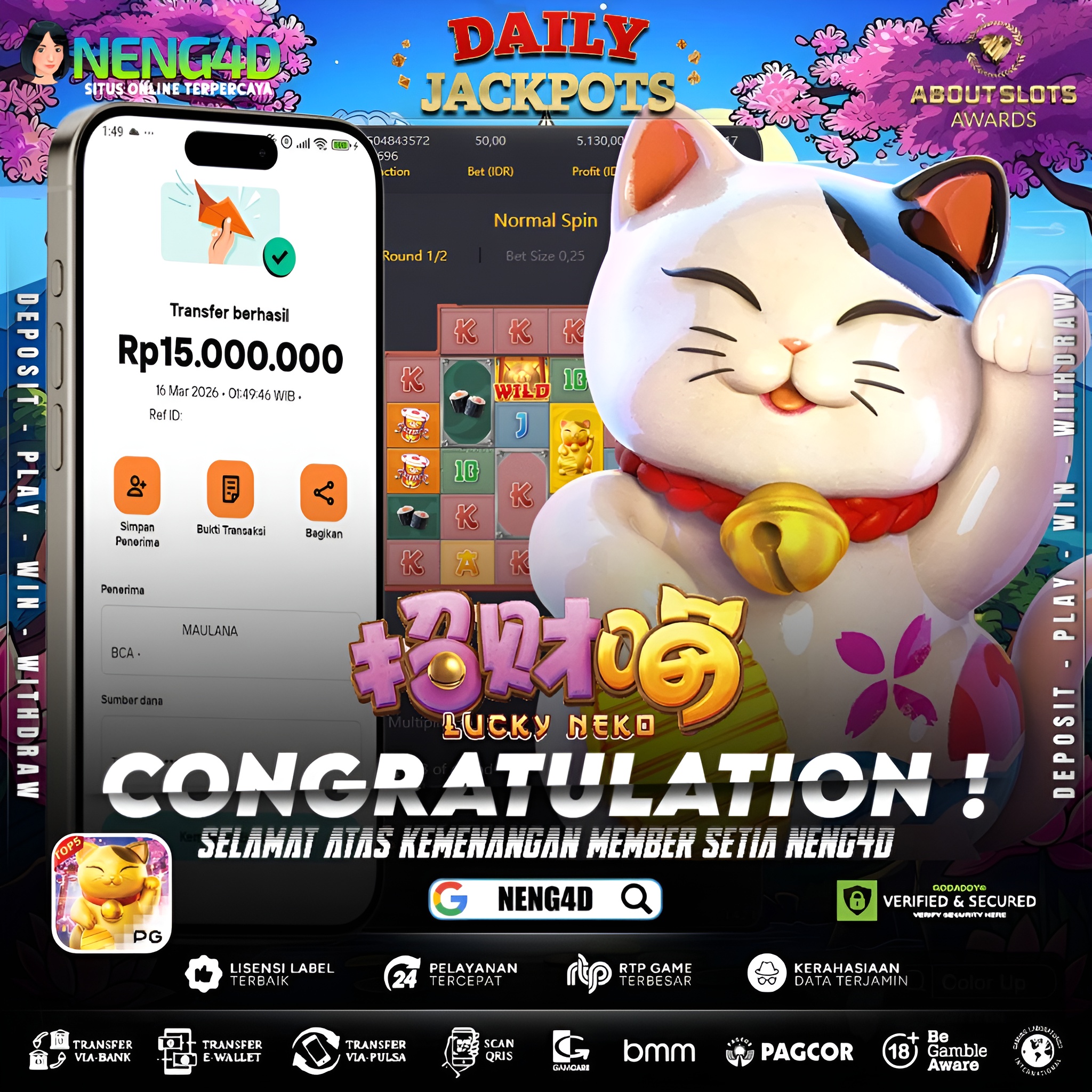 KEMENANGAN 15 JUTA DI LUCKY NEKO