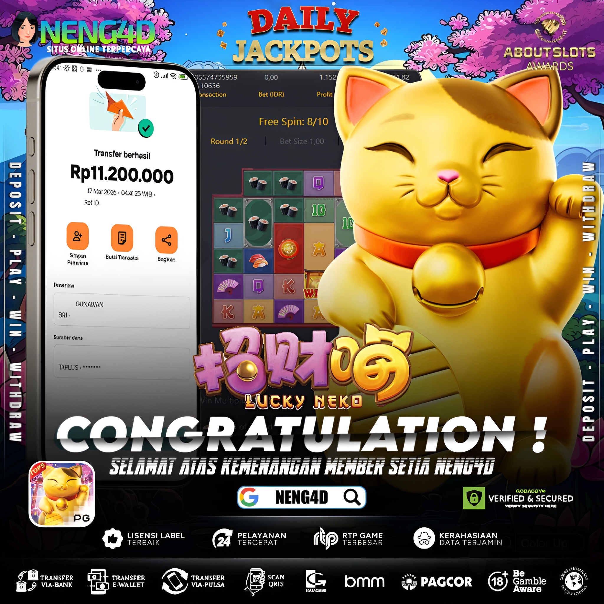 KEMENANGAN 11 JUTA DI LUCKY NEKO
