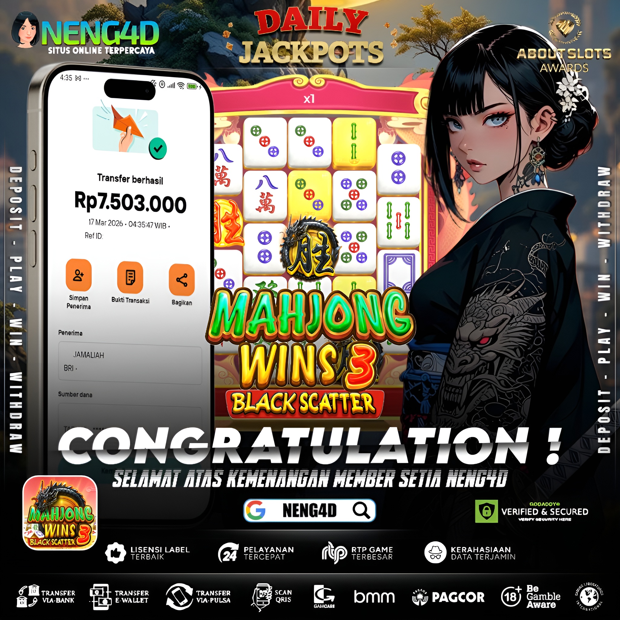 KEMENANGAN 7 JUTA DI MAHJONG WINS 3 BLACK SCATTER