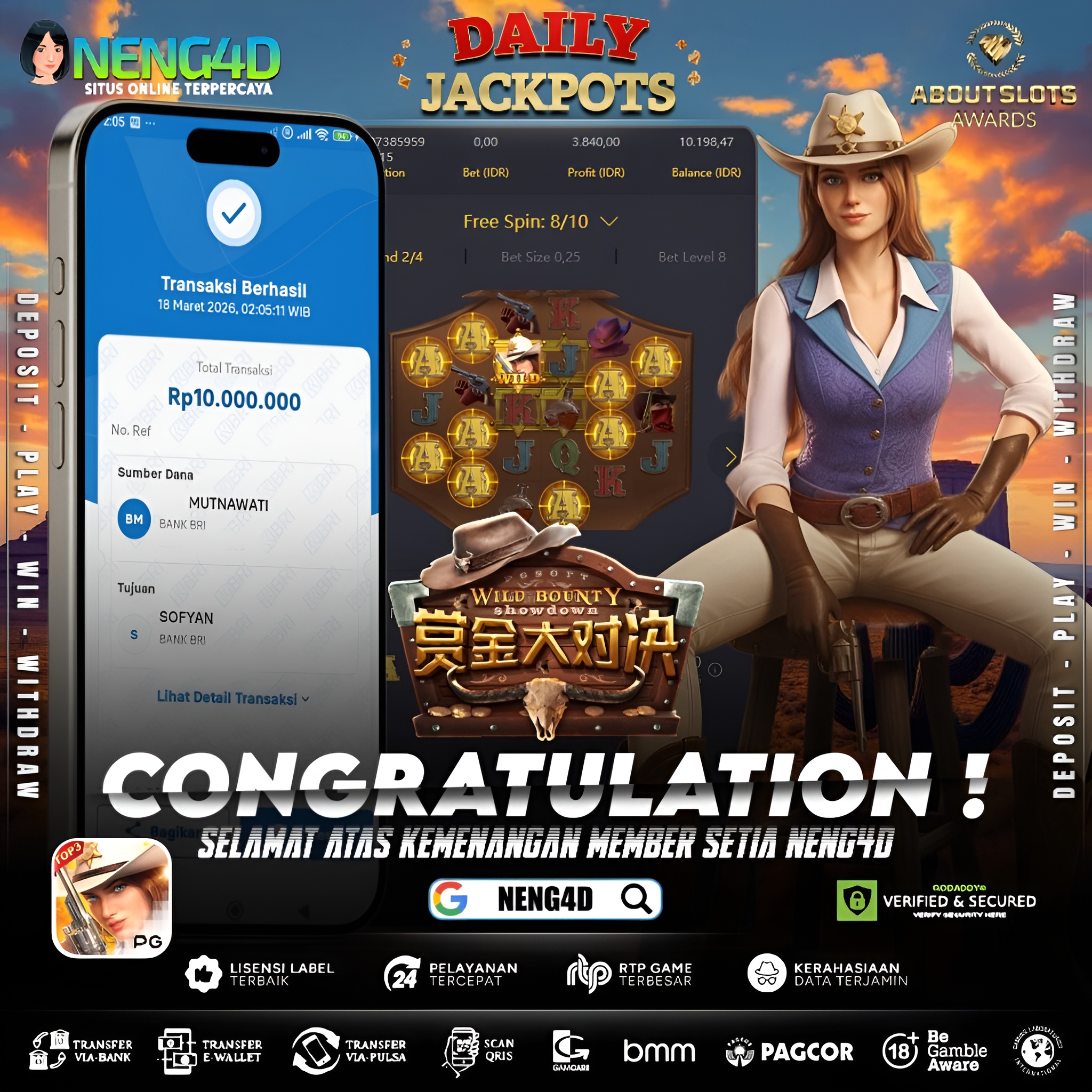 KEMENANGAN 10 JUTA DI WILD BOUNTY SHOWDOWN