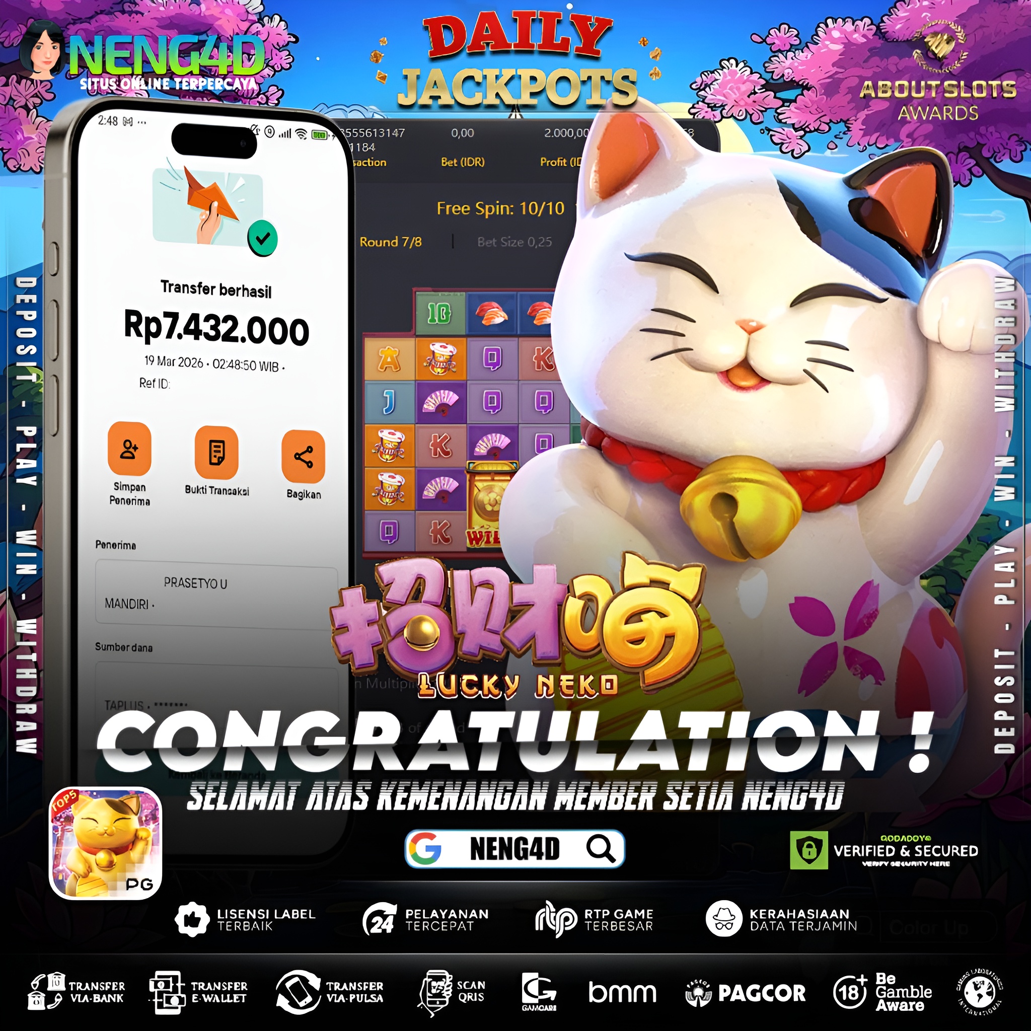 KEMENANGAN 7 JUTA DI LUCKY NEKO