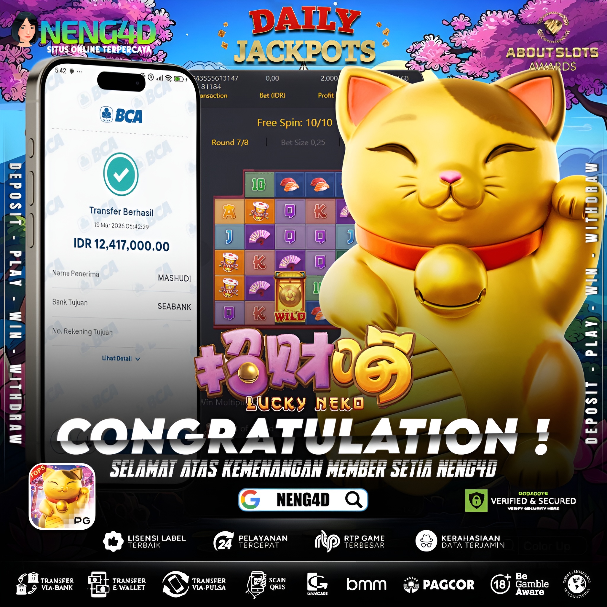 KEMENANGAN 12 JUTA DI LUCKY NEKO