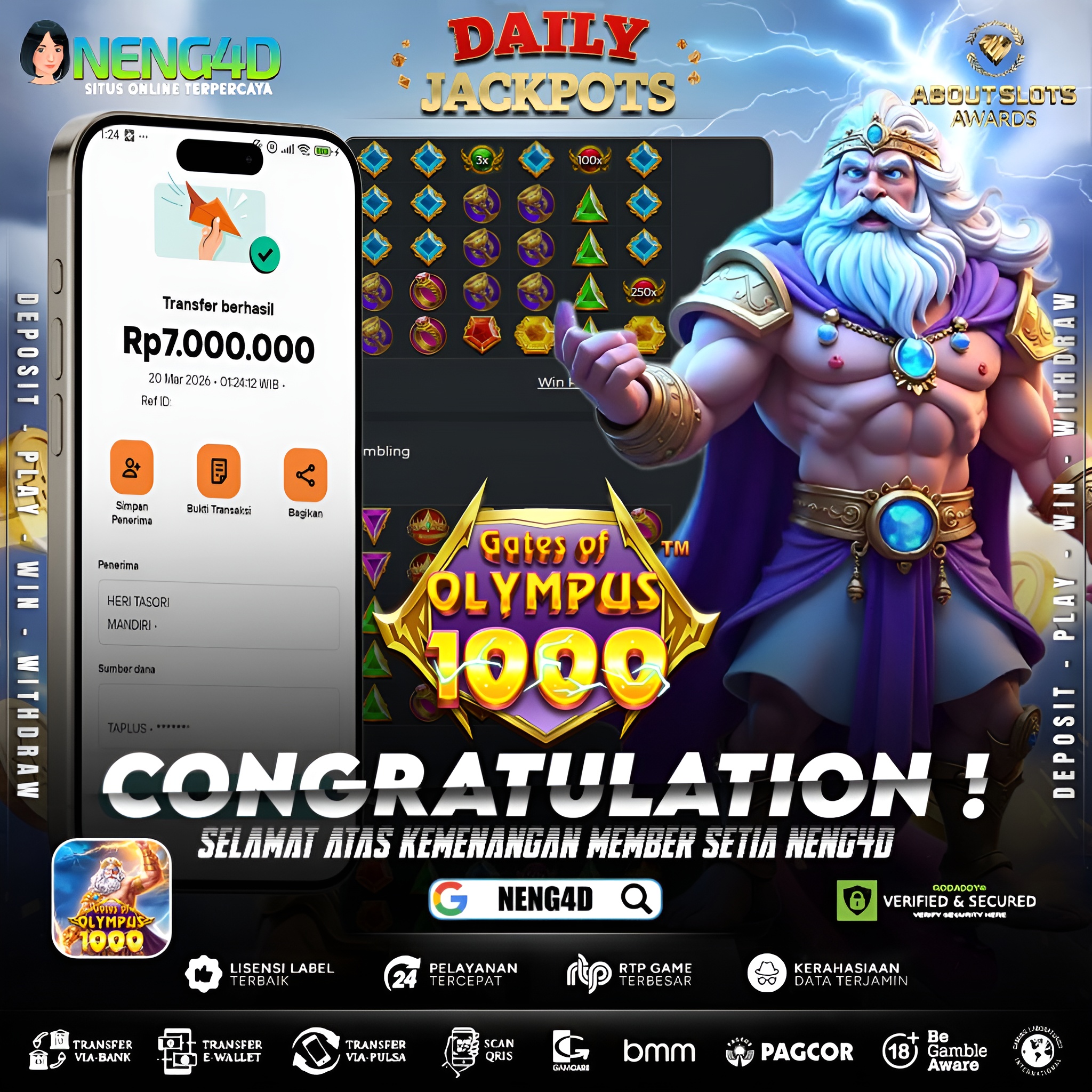 KEMENANGAN 7 JUTA DI GATES OF OLYMPUS 1000