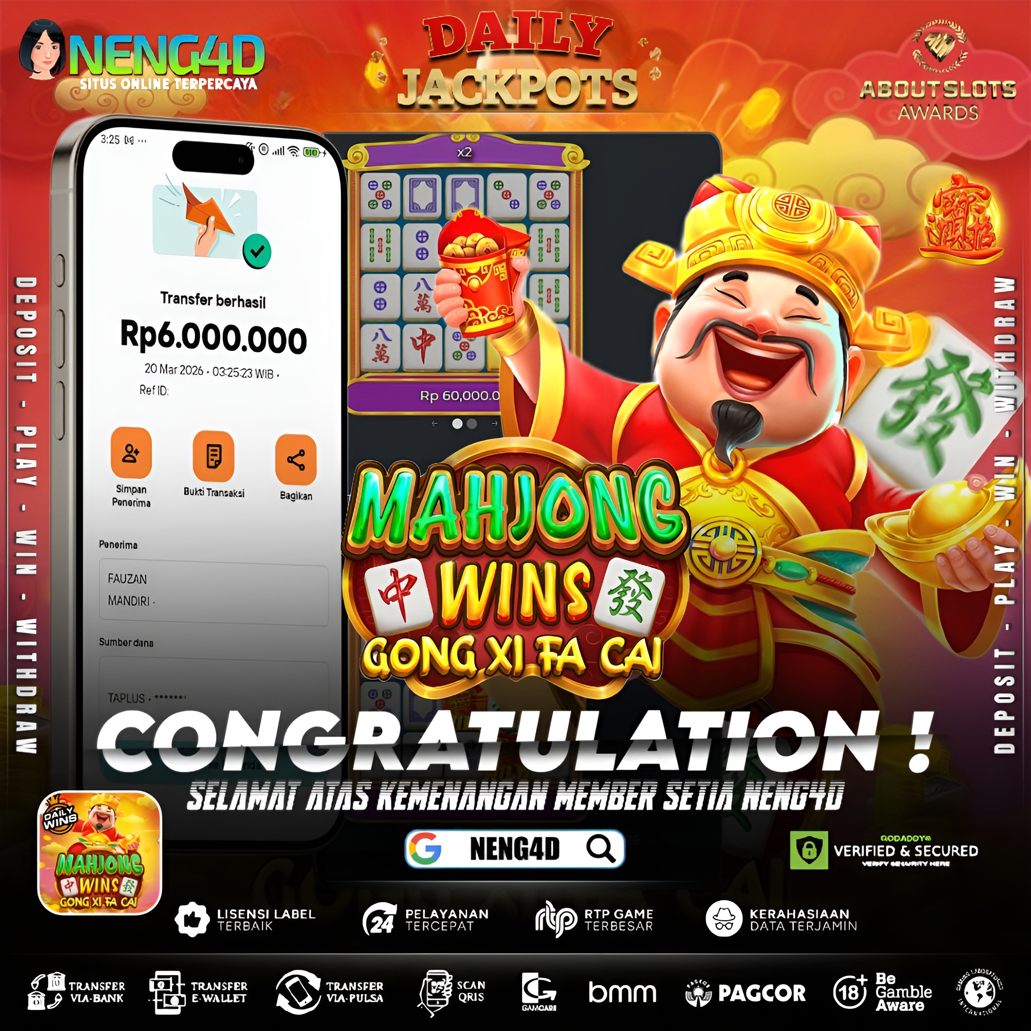 KEMENANGAN 6 JUTA DI MAHJONG WINS - GONG XI FA CAI