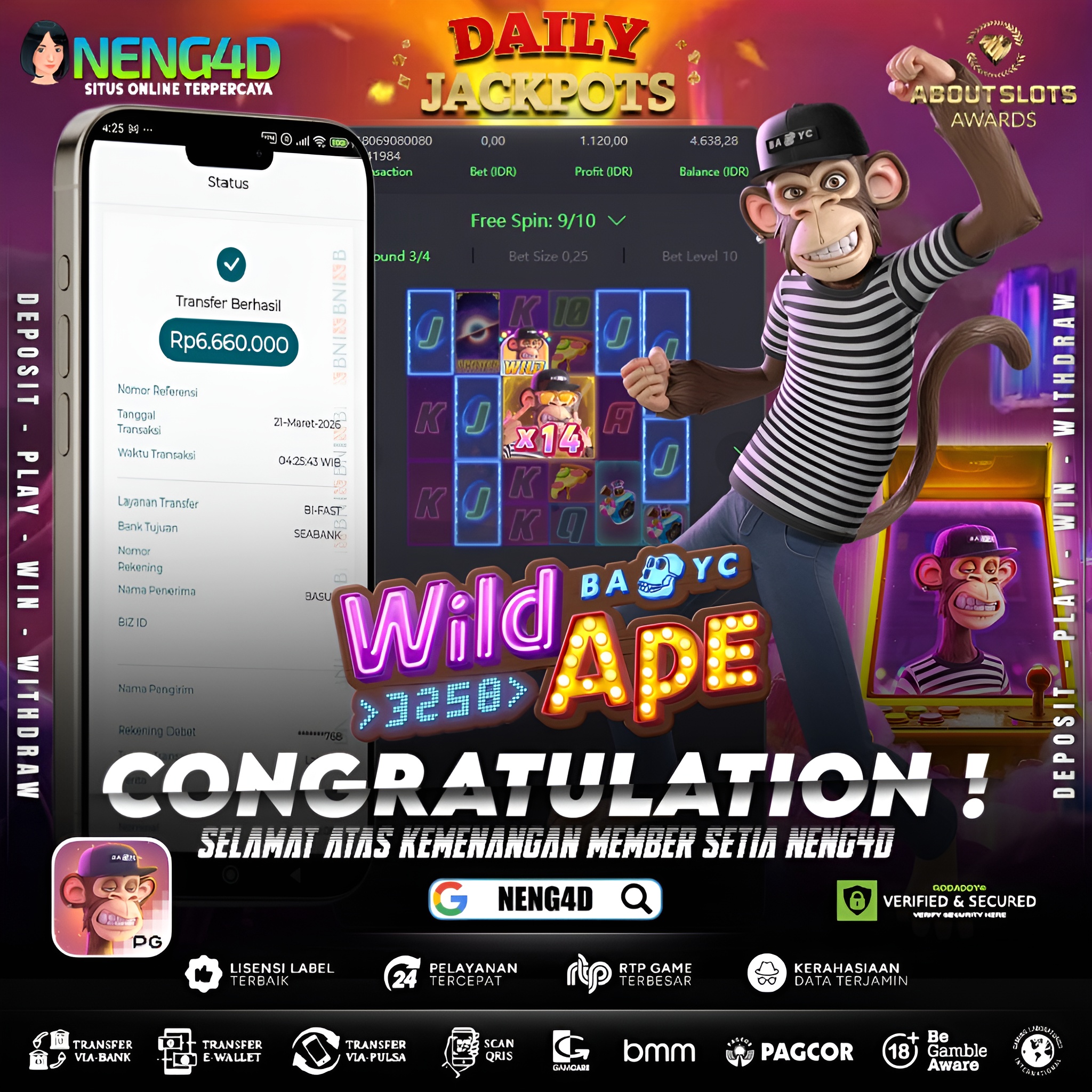 KEMENANGAN 6 JUTA DI WILD APE #3258