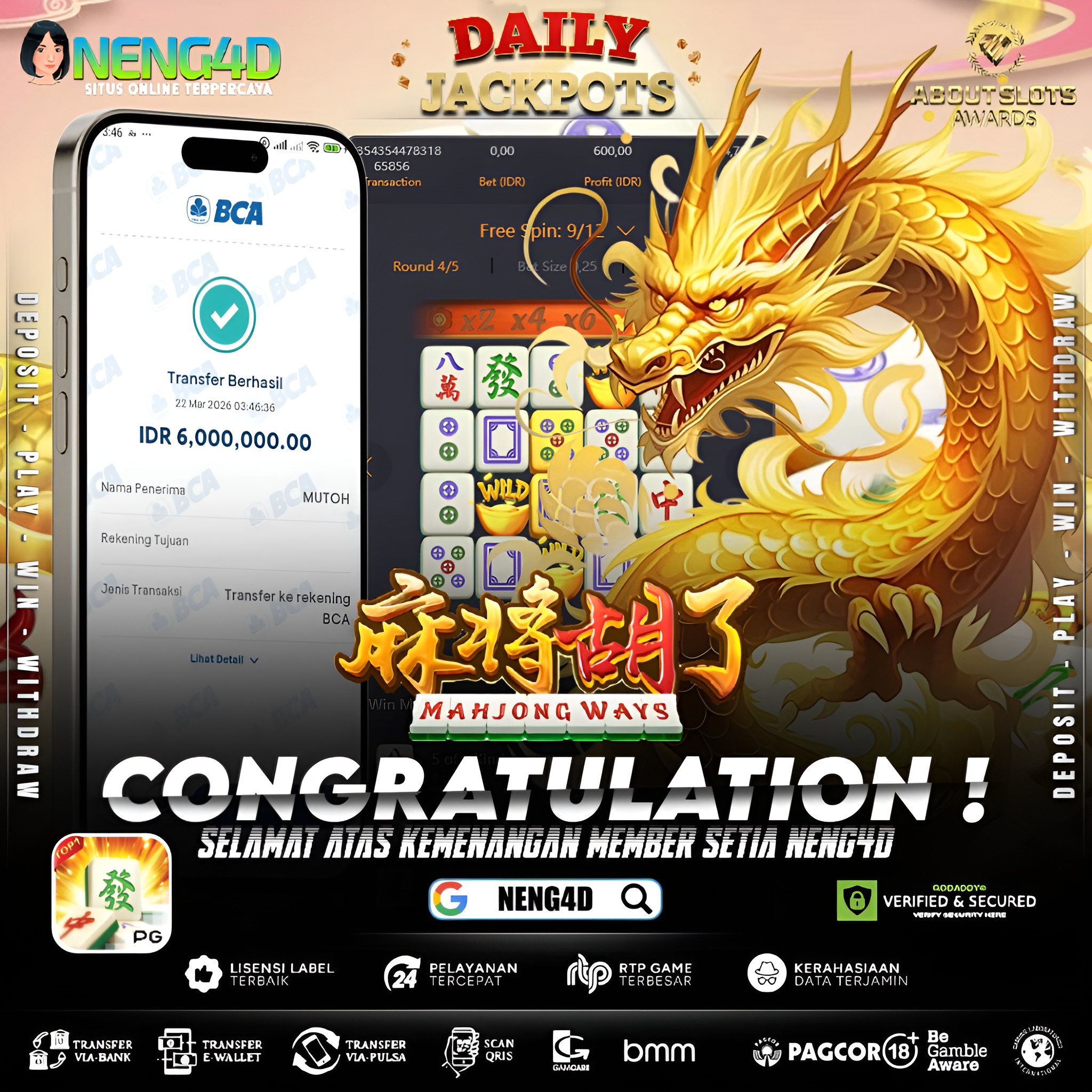 KEMENANGAN 6 JUTA DI MAHJONG WAYS