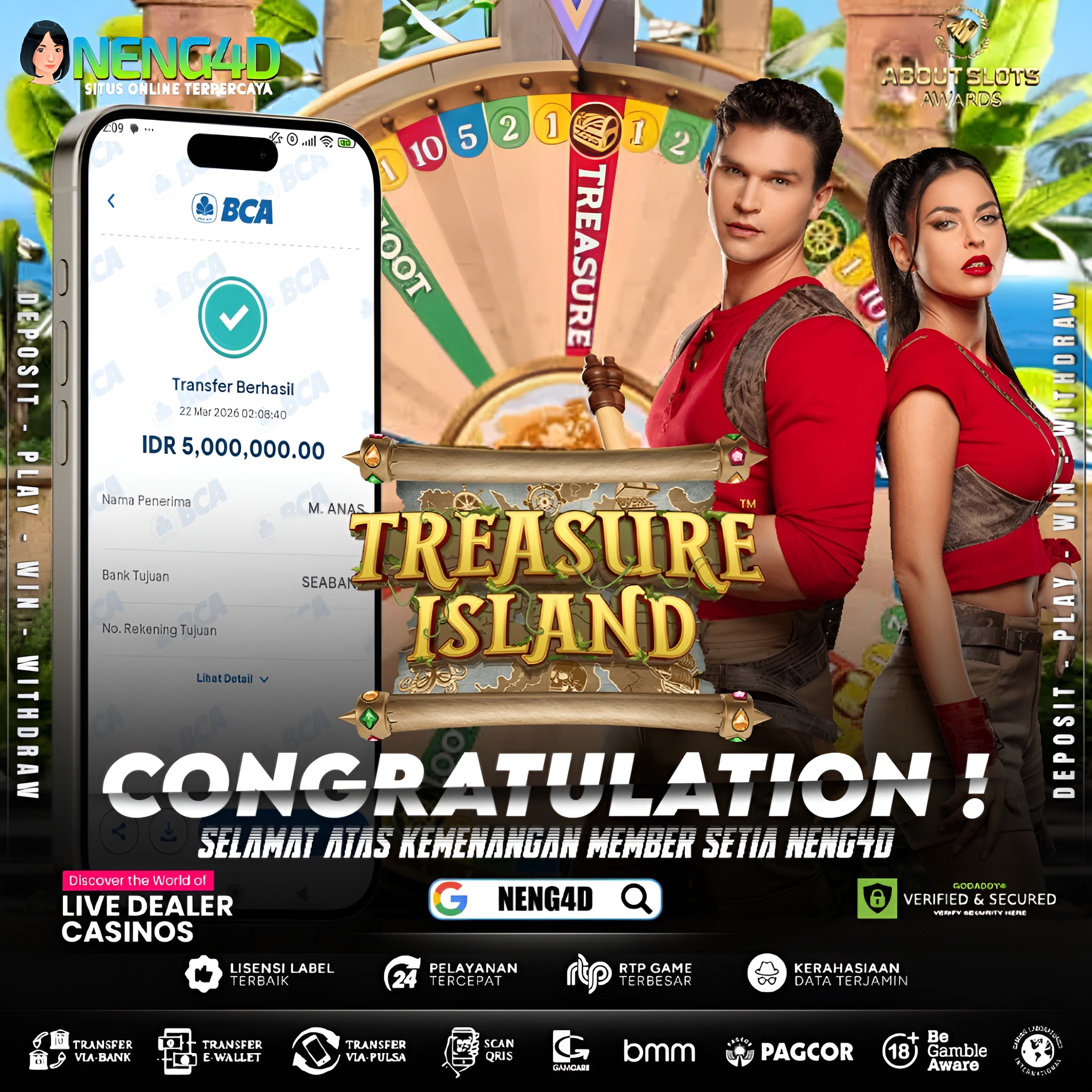 KEMENANGAN 5 JUTA DI LIVE GAMES TREASURE ISLAND