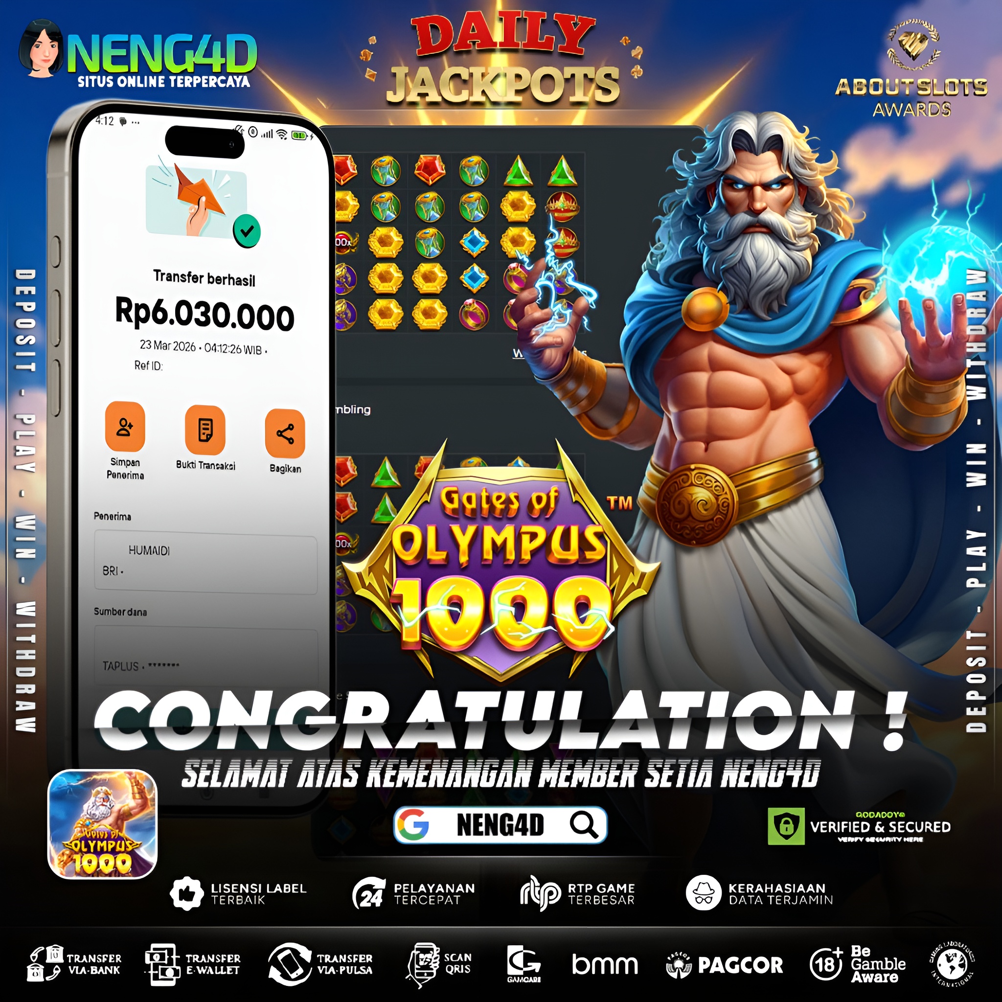 KEMENANGAN 6 JUTA DI GATES OF OLYMPUS 1000