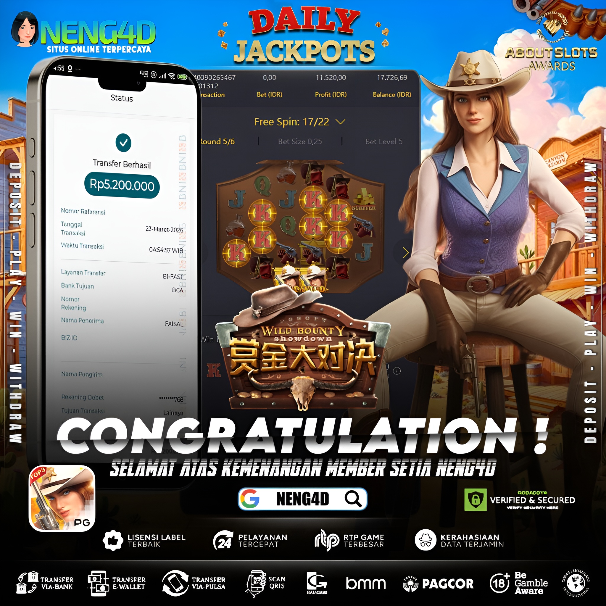 KEMENANGAN 5 JUTA DI WILD BOUNTY SHOWDOWN