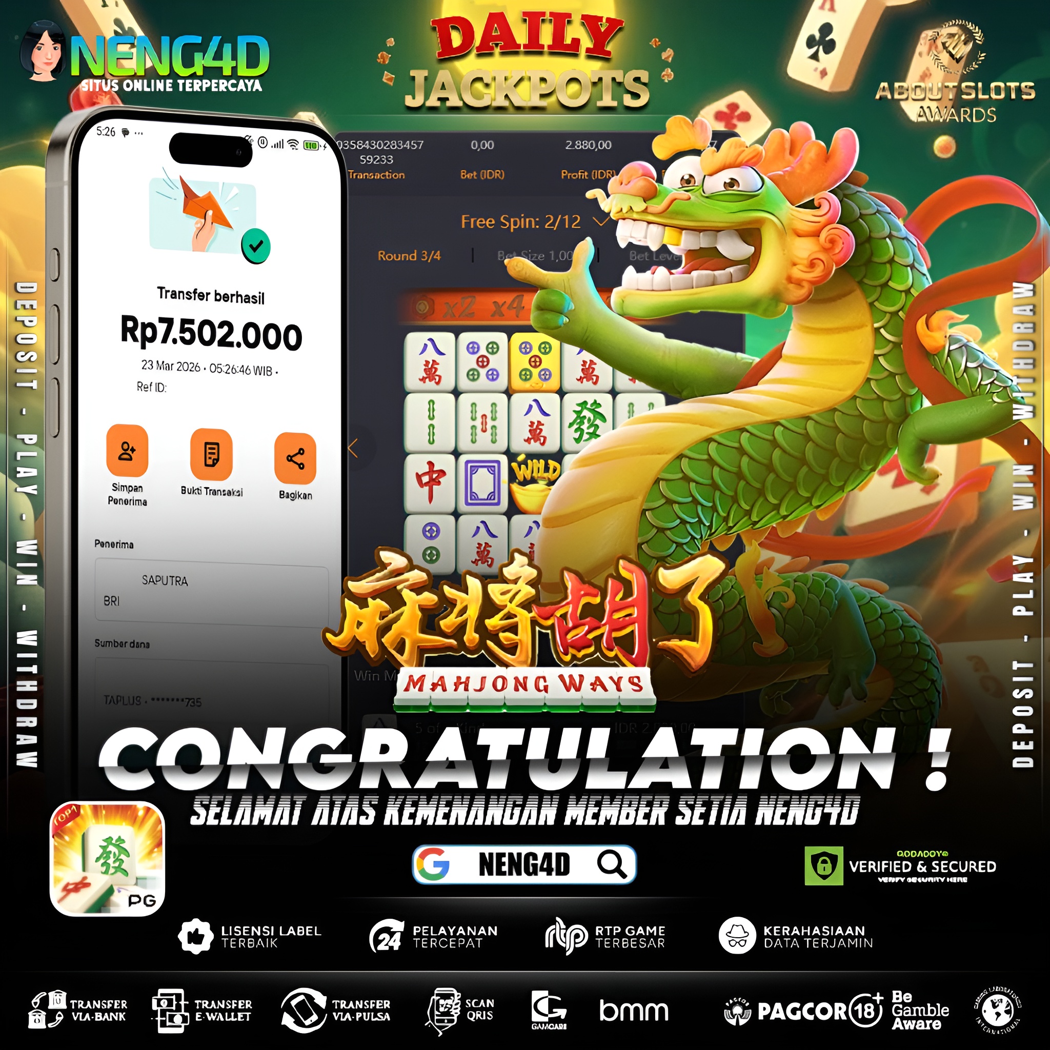 KEMENANGAN 7 JUTA DI MAHJONG WAYS