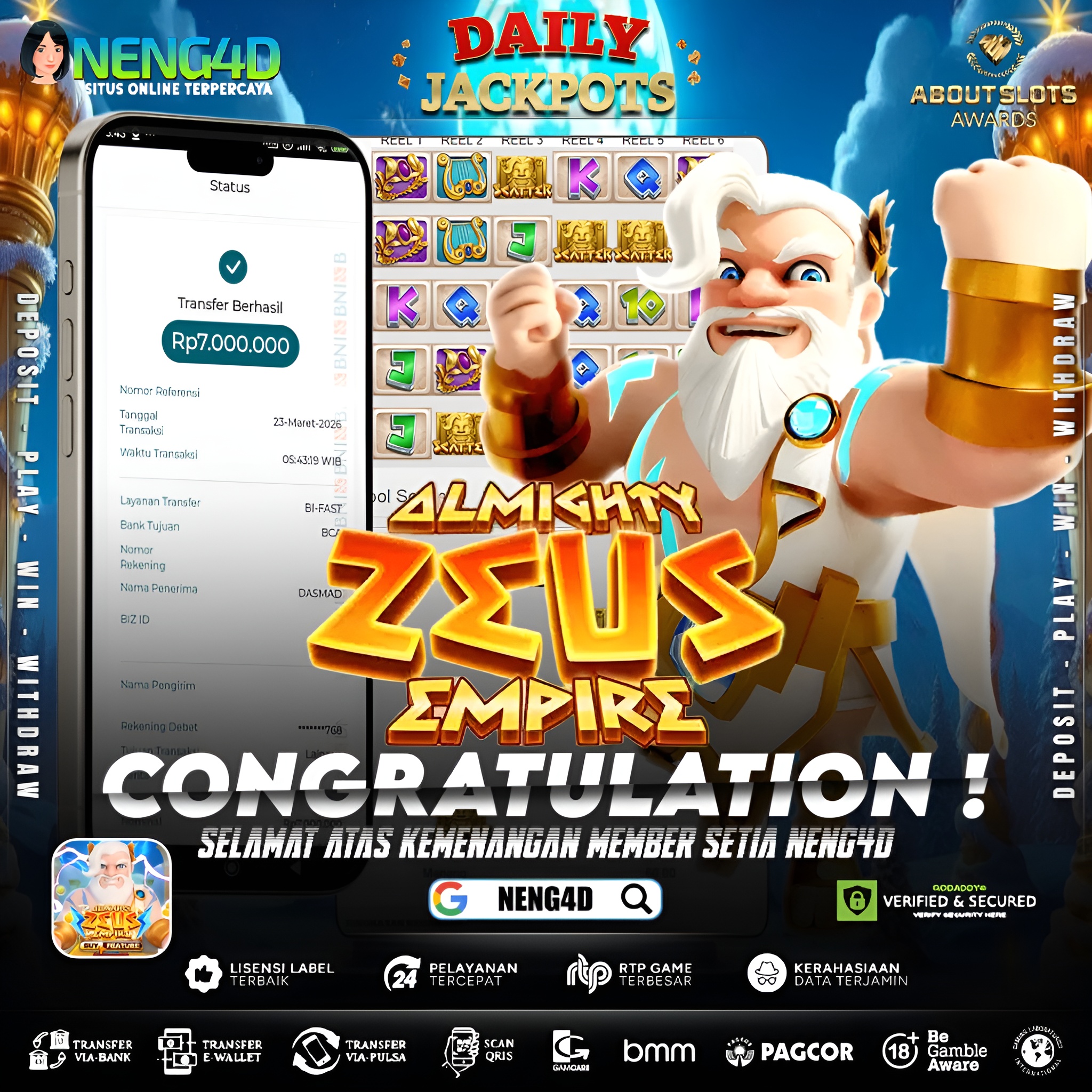 KEMENANGAN 7 JUTA DI ALMIGHTY ZEUS EMPIRE
