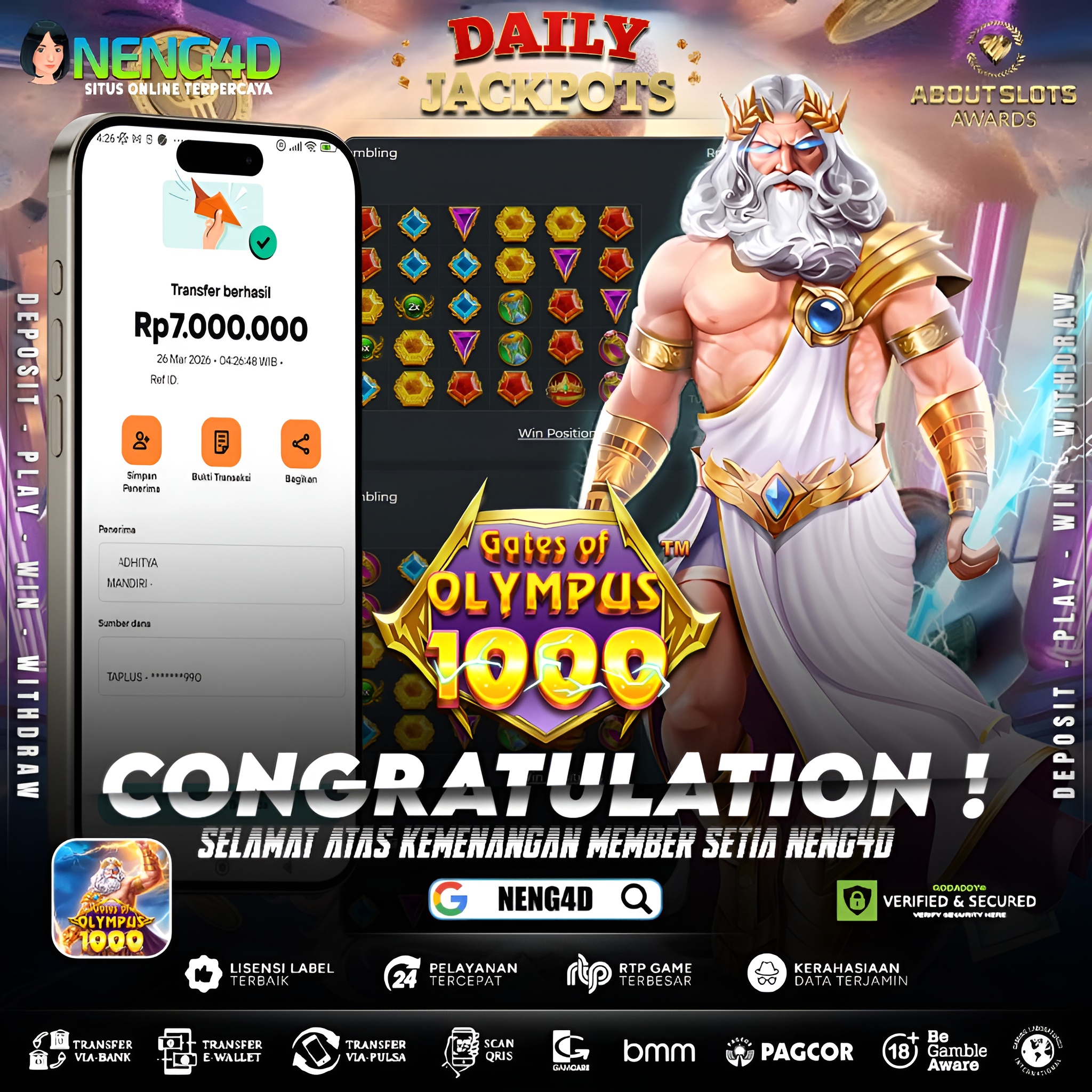 KEMENANGAN 7 JUTA DI GATES OF OLYMPUS 1000