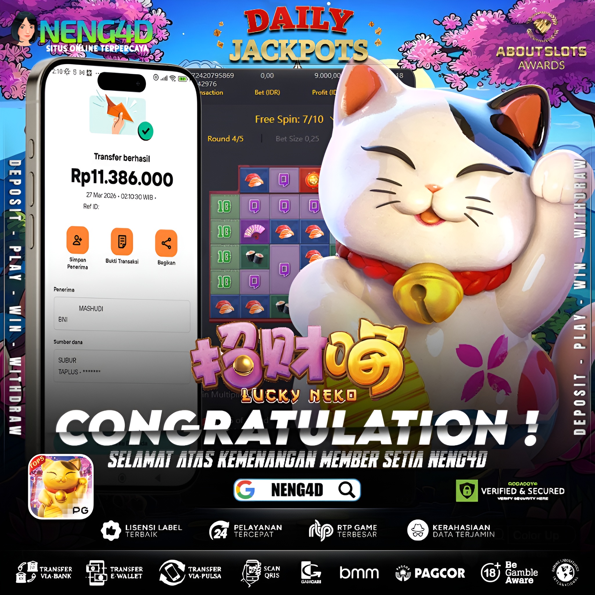 KEMENANGAN 11 JUTA DI LUCKY NEKO