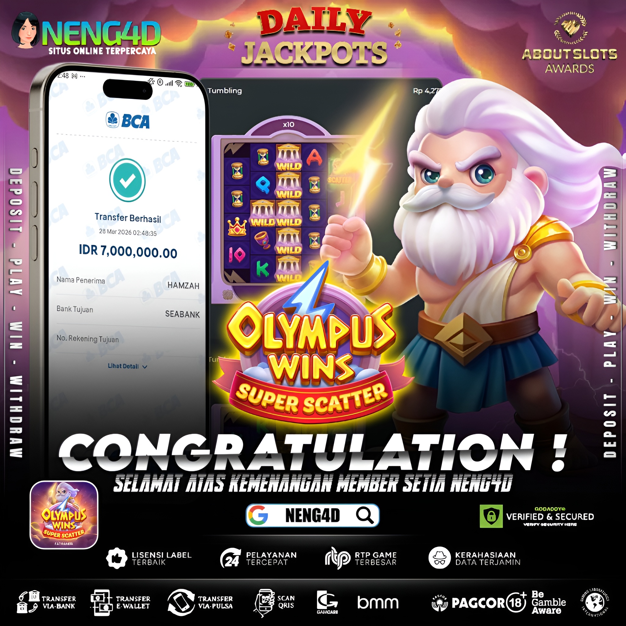 KEMENANGAN 7 JUTA DI OLYMPUS WINS