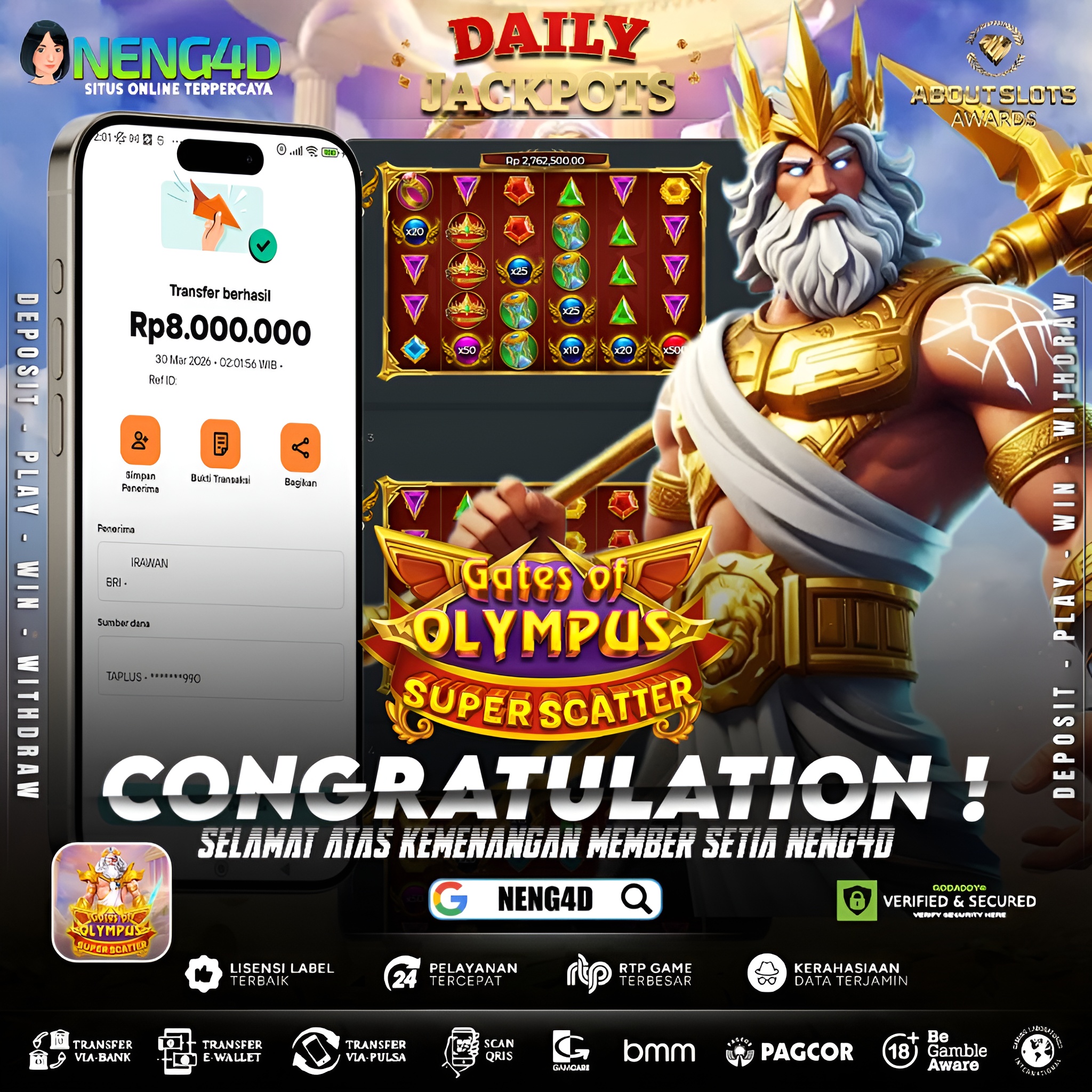 KEMENANGAN 8 JUTA DI GATES OF OLYMPUS SUPER SCATTER