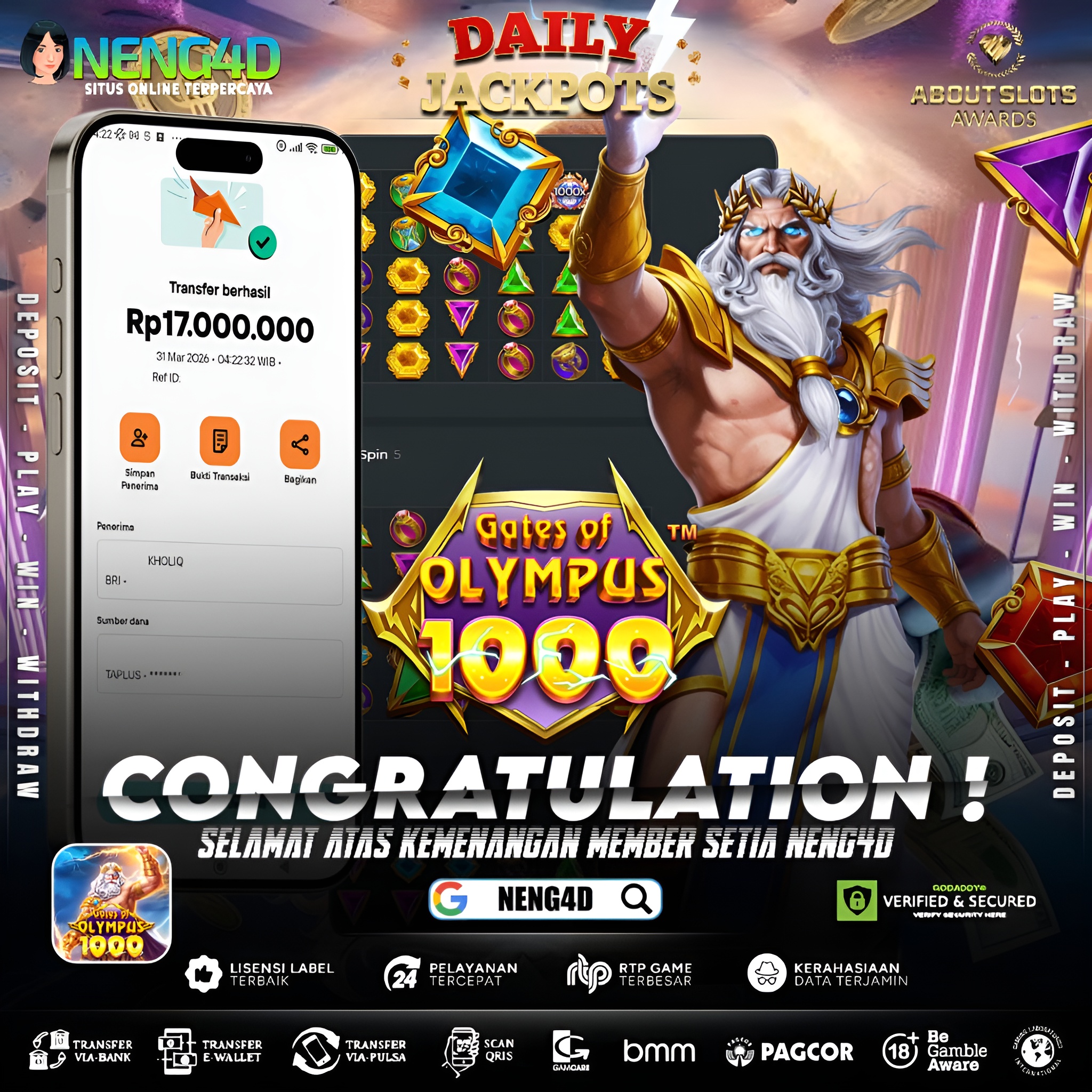 KEMENANGAN 17 JUTA DI GATES OF OLYMPUS 1000