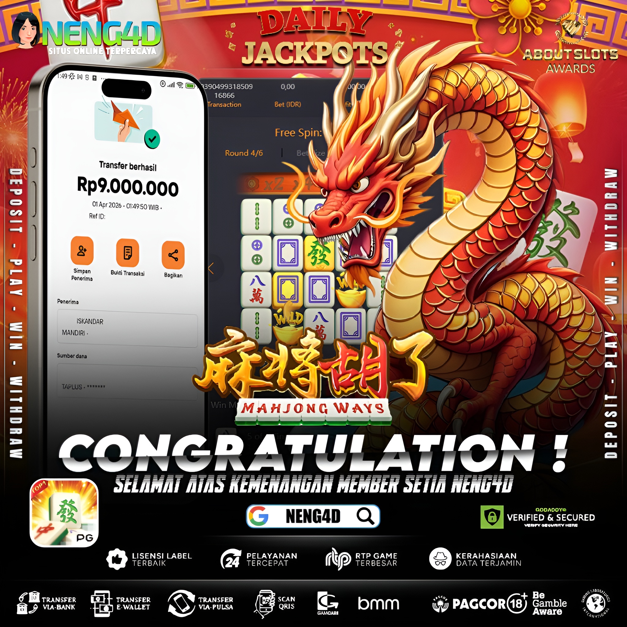 KEMENANGAN 9 JUTA DI MAHJONG WAYS