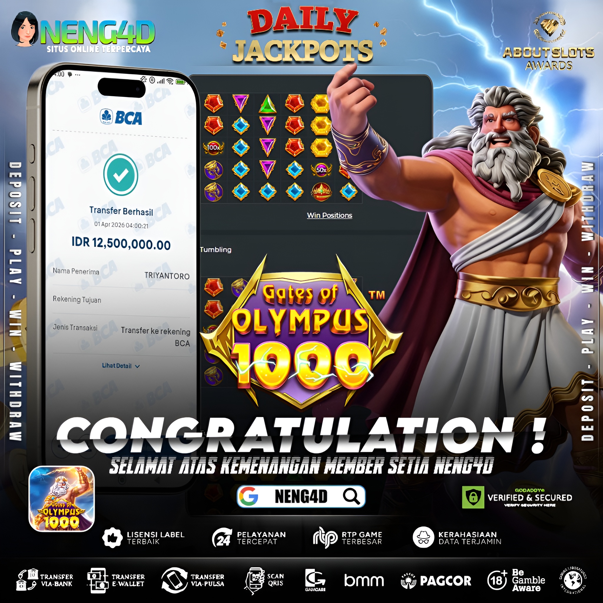 KEMENANGAN 12 JUTA DI GATES OF OLYMPUS 1000