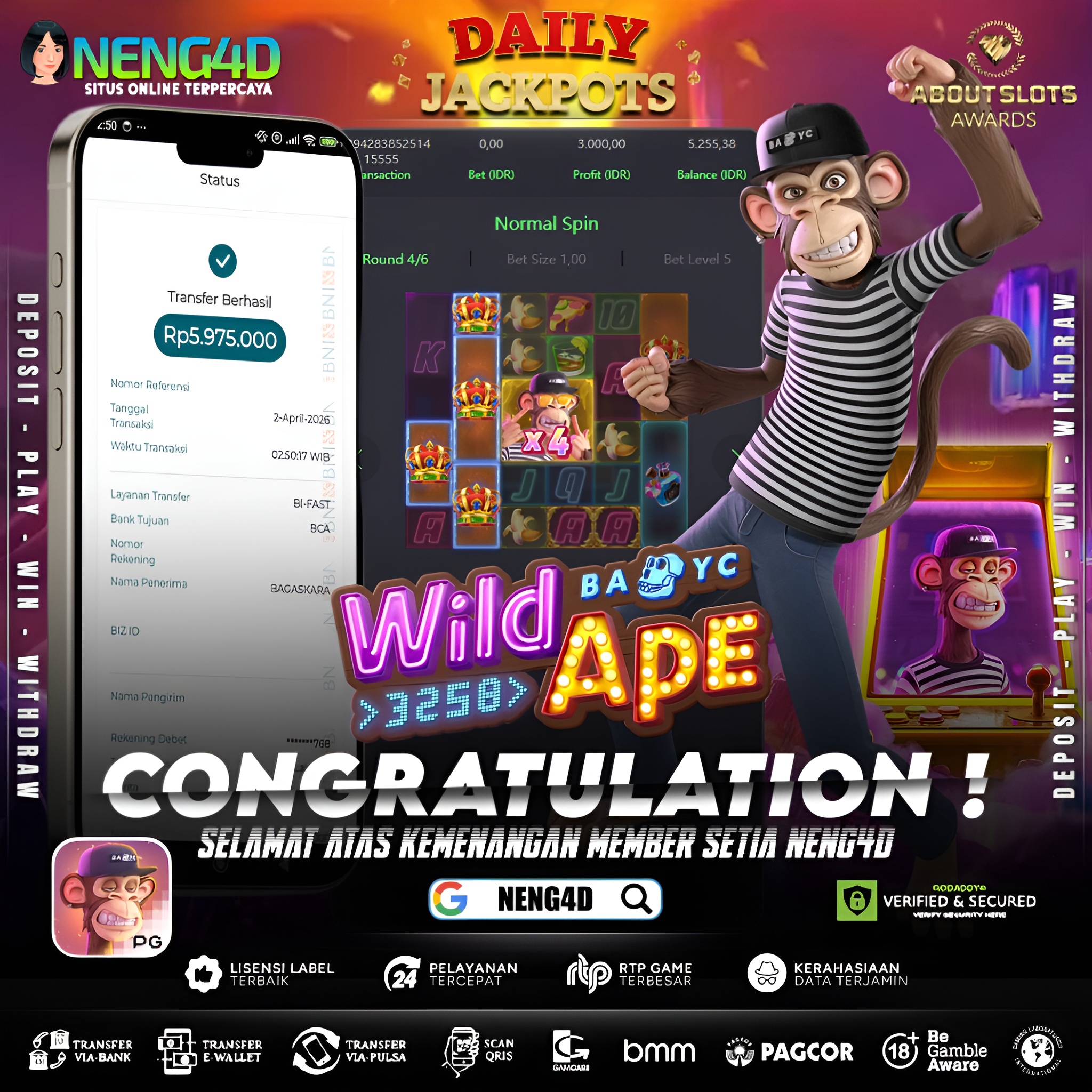 KEMENANGAN 5 JUTA DI WILD APE #3258