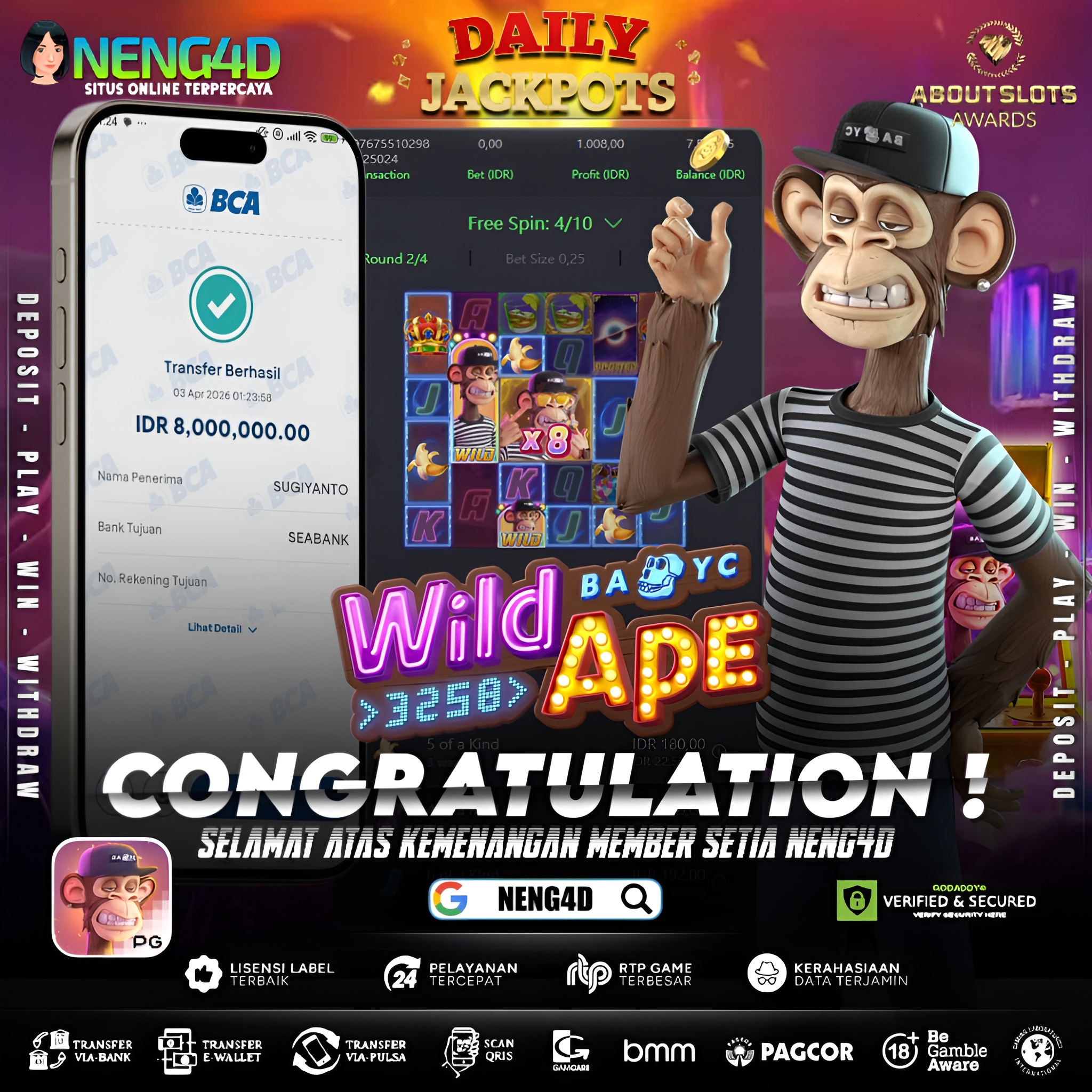 KEMENANGAN 8 JUTA DI WILD APE #3258