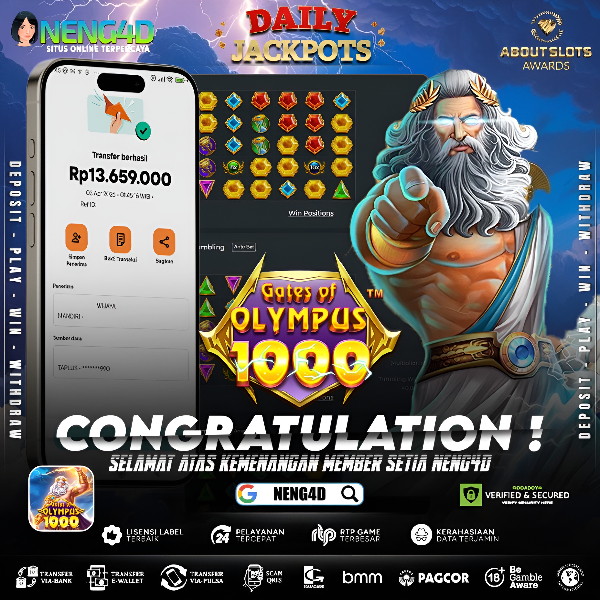 KEMENANGAN 13 JUTA DI GATES OF OLYMPUS 1000