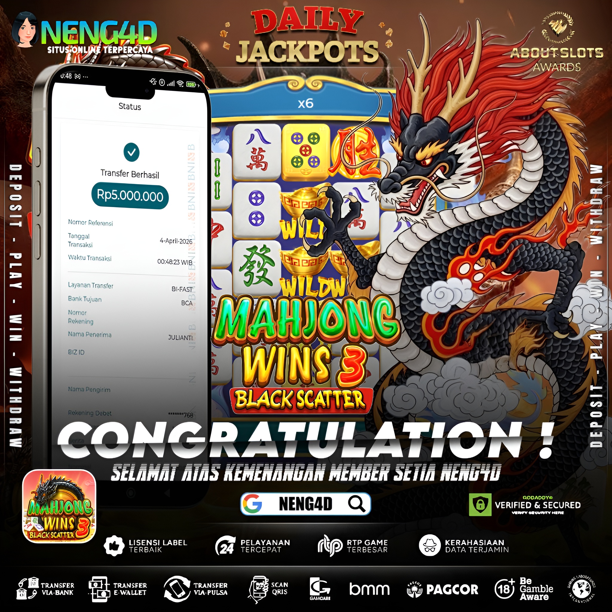 KEMENANGAN 5 JUTA DI MAHJONG WINS 3 - BLACK SCATTER