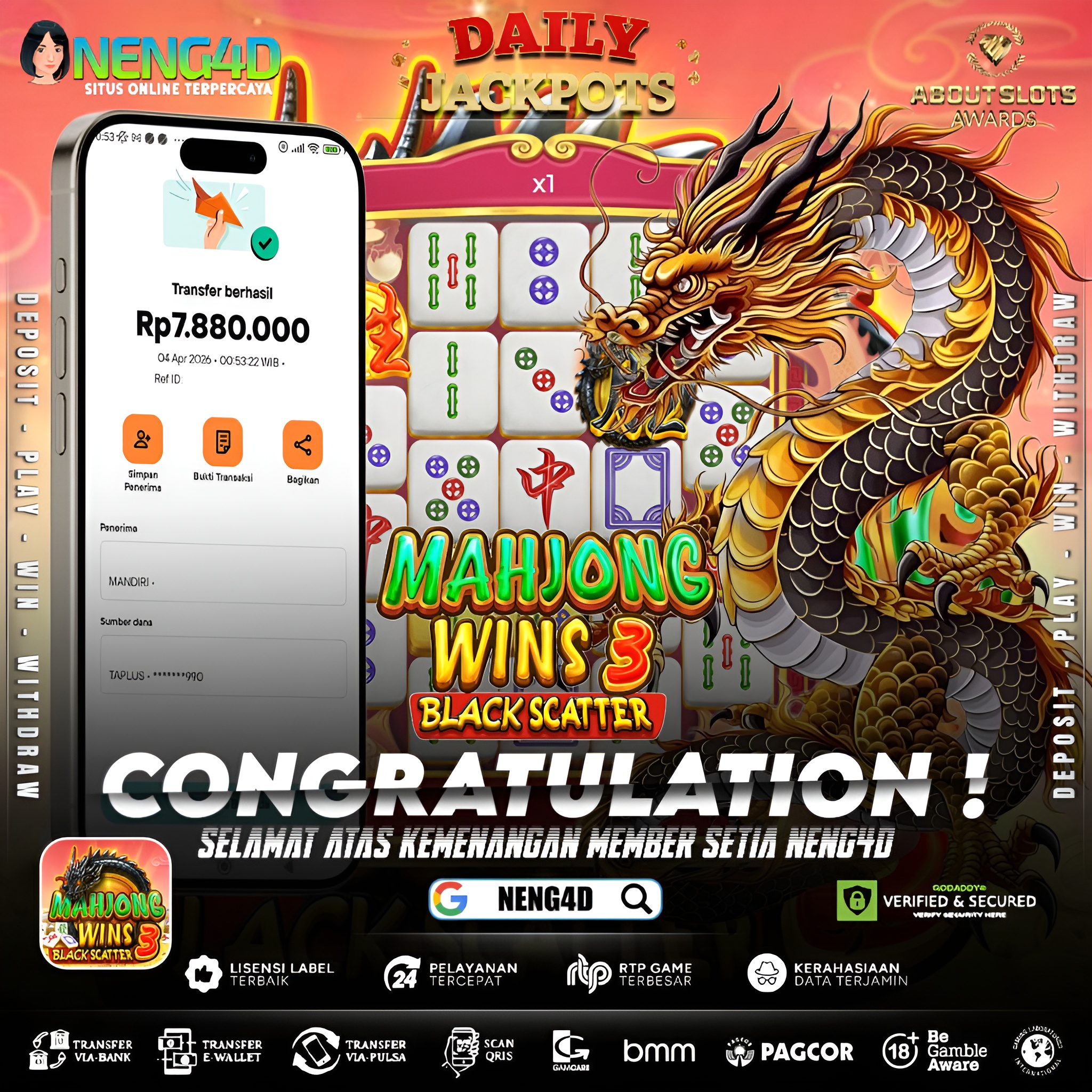 KEMENANGAN 7 JUTA DI MAHJONG WINS 3 - BLACK SCATTER