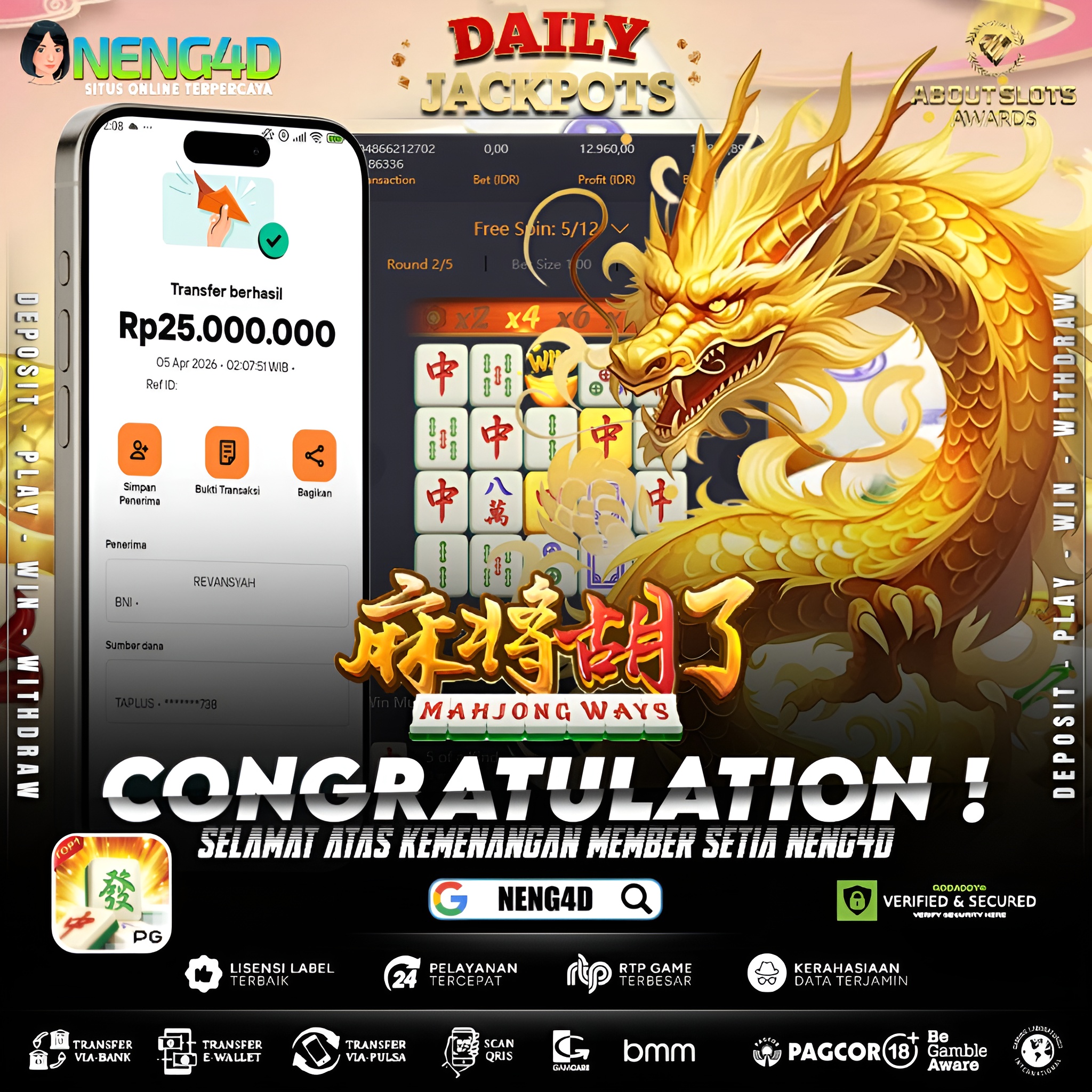 KEMENANGAN 25JT MEMBER SETIA NENG4D DI MAHJONG WAYS PG SOFT