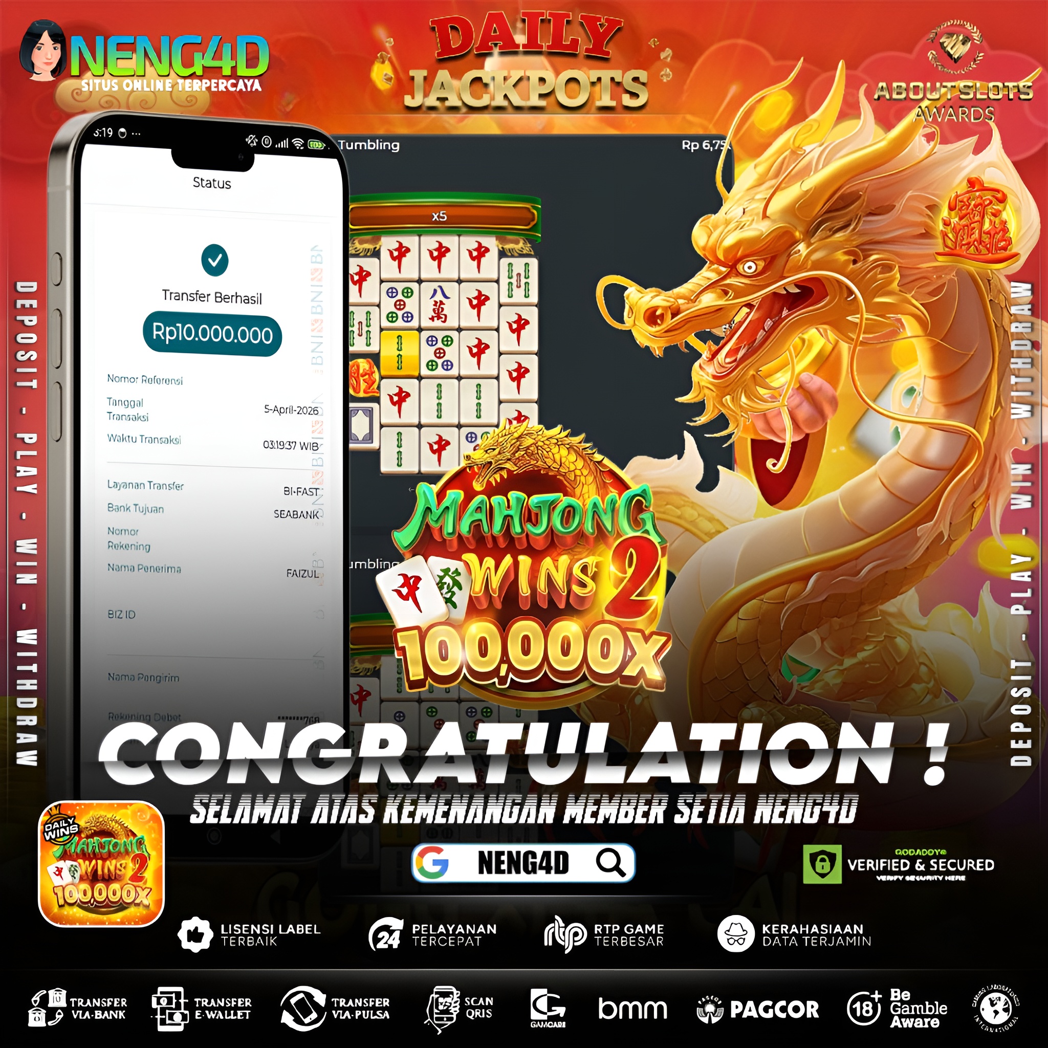 KEMENANGAN 10JT MEMBER SETIA NENG4D DI MAHJONG WINS 2 PRAGMATIC PLAY