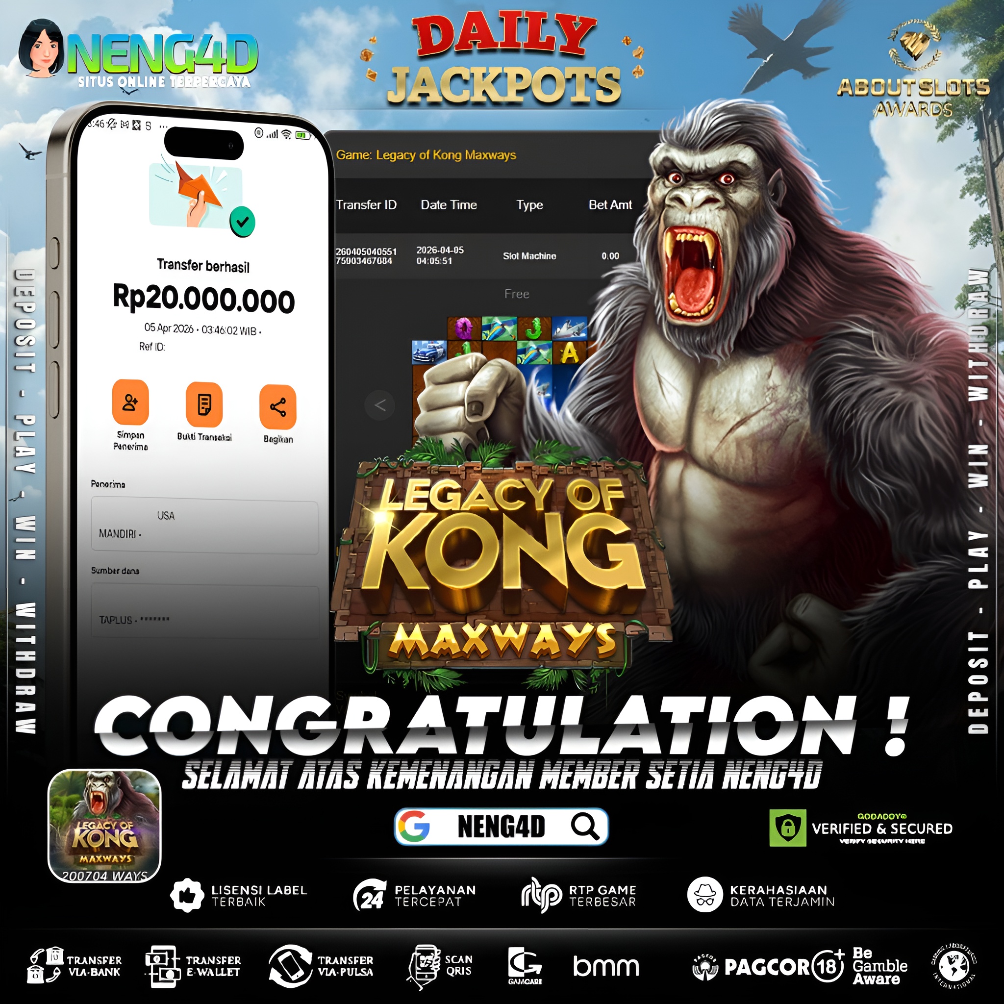 KEMENANGAN 20 JUTA DI LEGACY OF KONG MAXWAYS