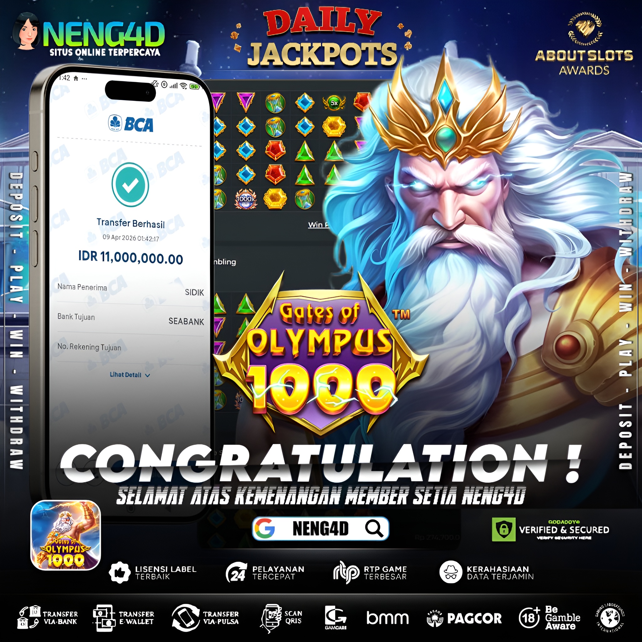 KEMENANGAN 11 JUTA DI GATES OF OLYMPUS 1000