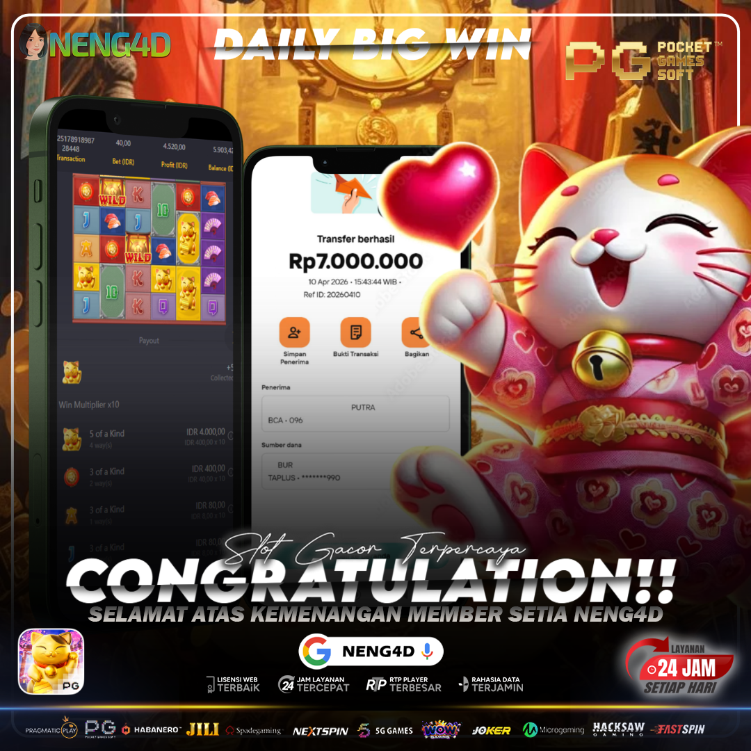 PECAH LUAR !!, MENANG 7 JT MAIN DI LUCKY NEKO PG SOFT