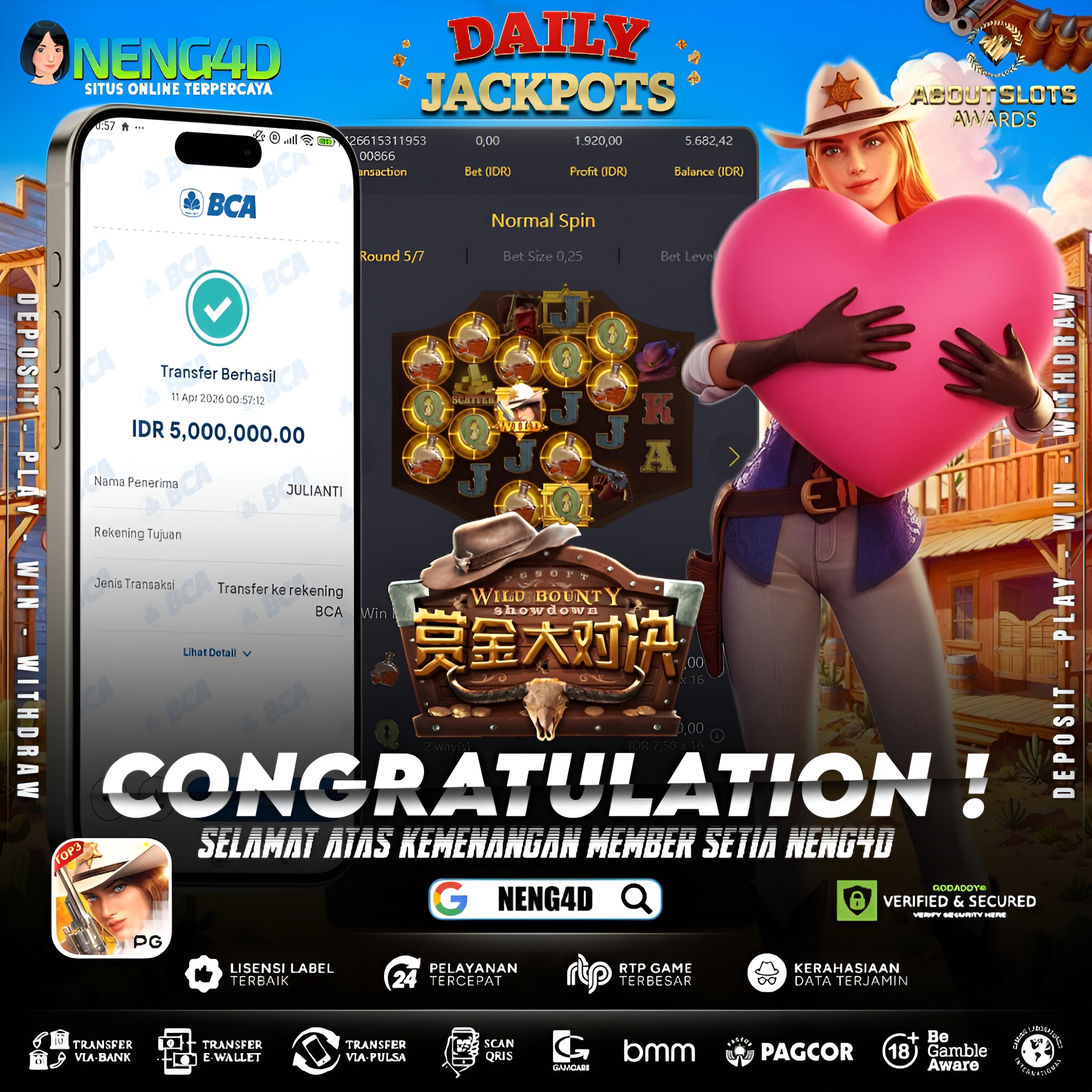 KEMENANGAN 5 JUTA DI WILD BOUNTY SHOWDOWN