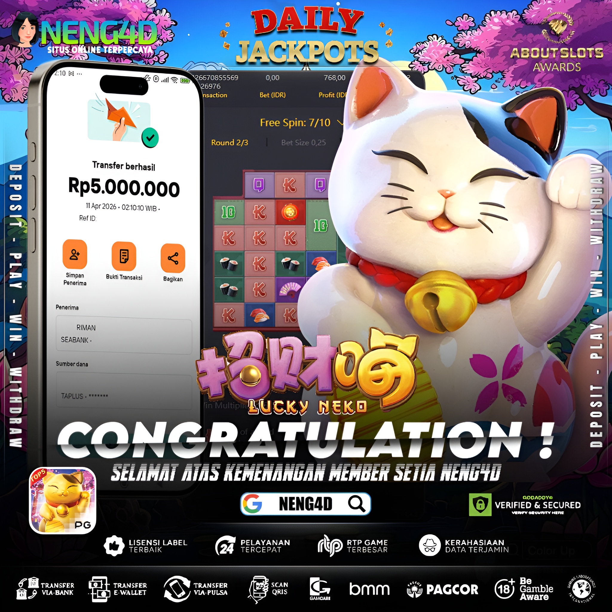 KEMENANGAN 5 JUTA DI LUCKY NEKO