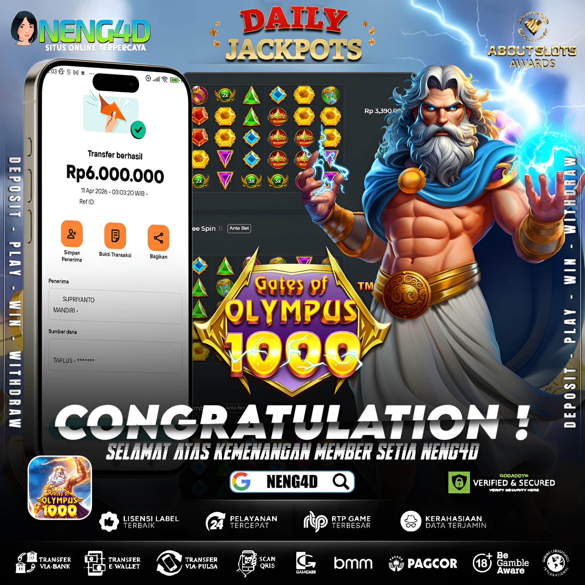 KEMENANGAN 6 JUTA DI GATES OF OLYMPUS 1000