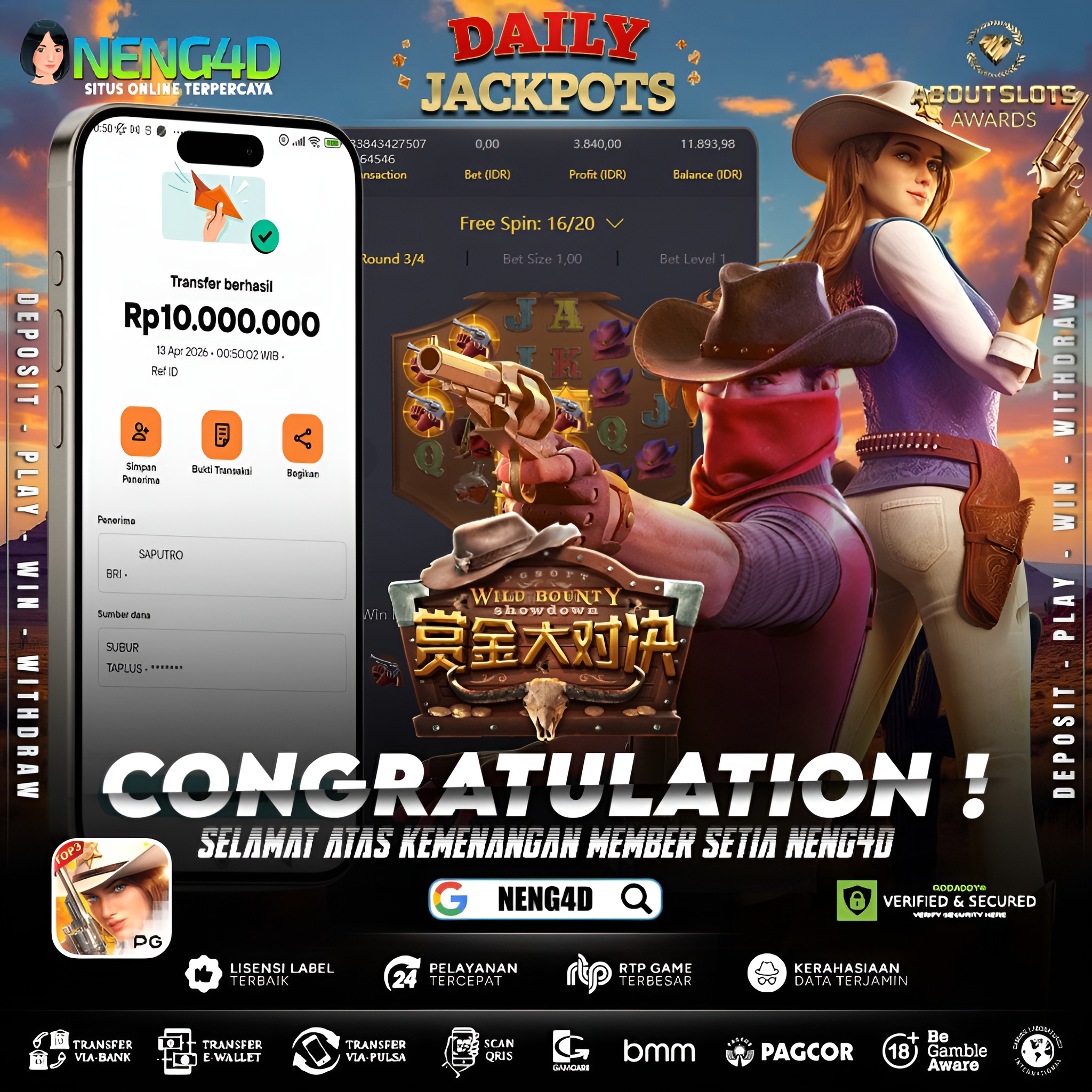 KEMENANGAN 10 JUTA DI WILD BOUNTY SHOWDOWN