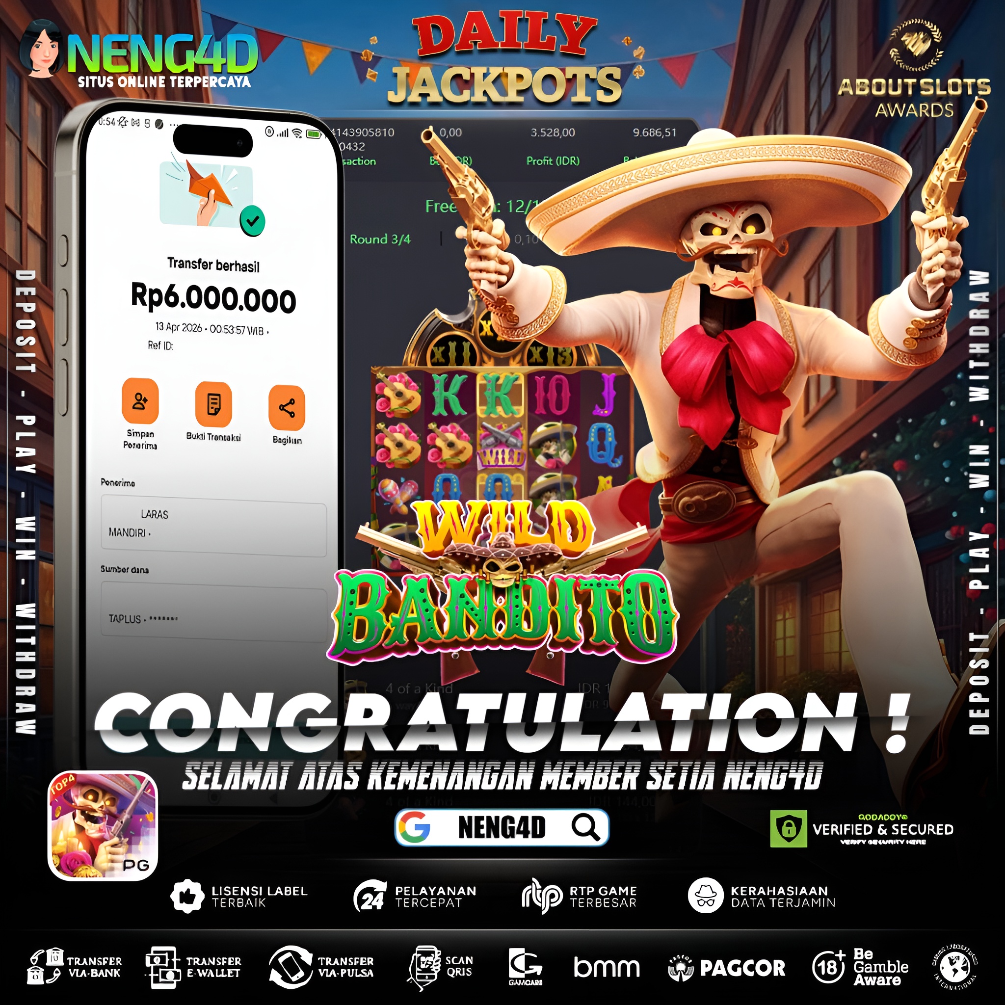 KEMENANGAN 6 JUTA DI WILD BANDITO